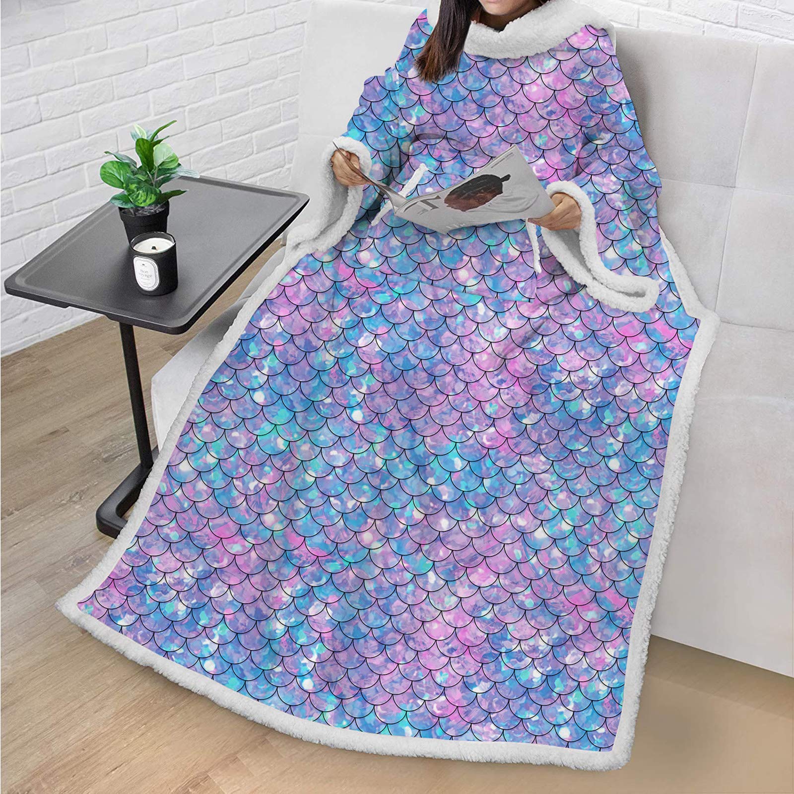 Manta Sherpa Ponible Para Adultos, Para Hombre Y Mujer Cómoda Y Calentita Manta Con Mangas, Manta Bata Para El Hogar, Bata Para Ver La Tele Manta De Sofá 001-One size