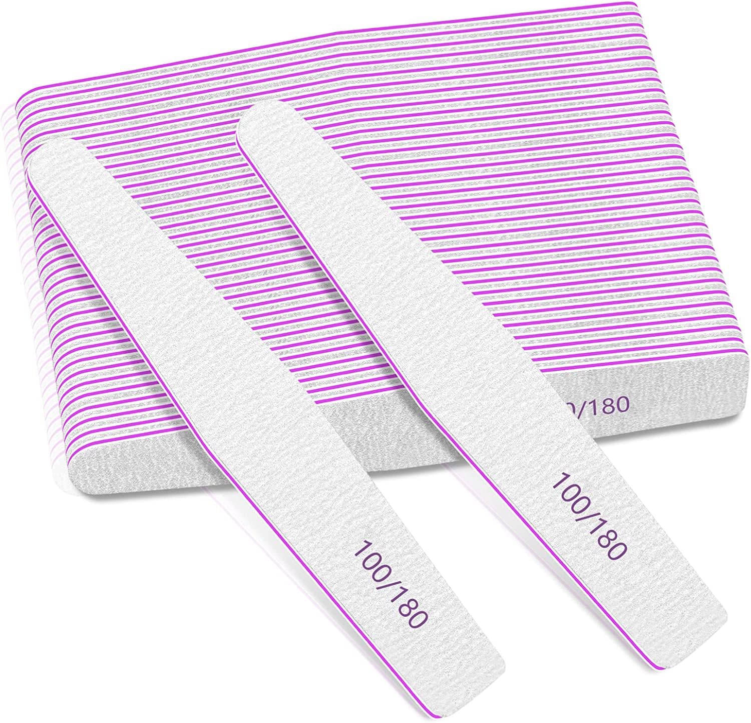 2Pcs Nail Files, Nail File Professional 100/180 Grit, Nails File Washable and Reusable, Emery Board for Acrylic Nails, Double-Sided Nail File for Dip Nails