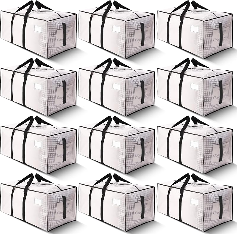 HOMESURE Supports 200lbs Heavy Duty Moving Bags - Strong Zipper & Wrap-Around Handles - Water-Resistant Storage Totes, Durable Alternative to Moving Boxes - 12 Pack - Semi-Transparent