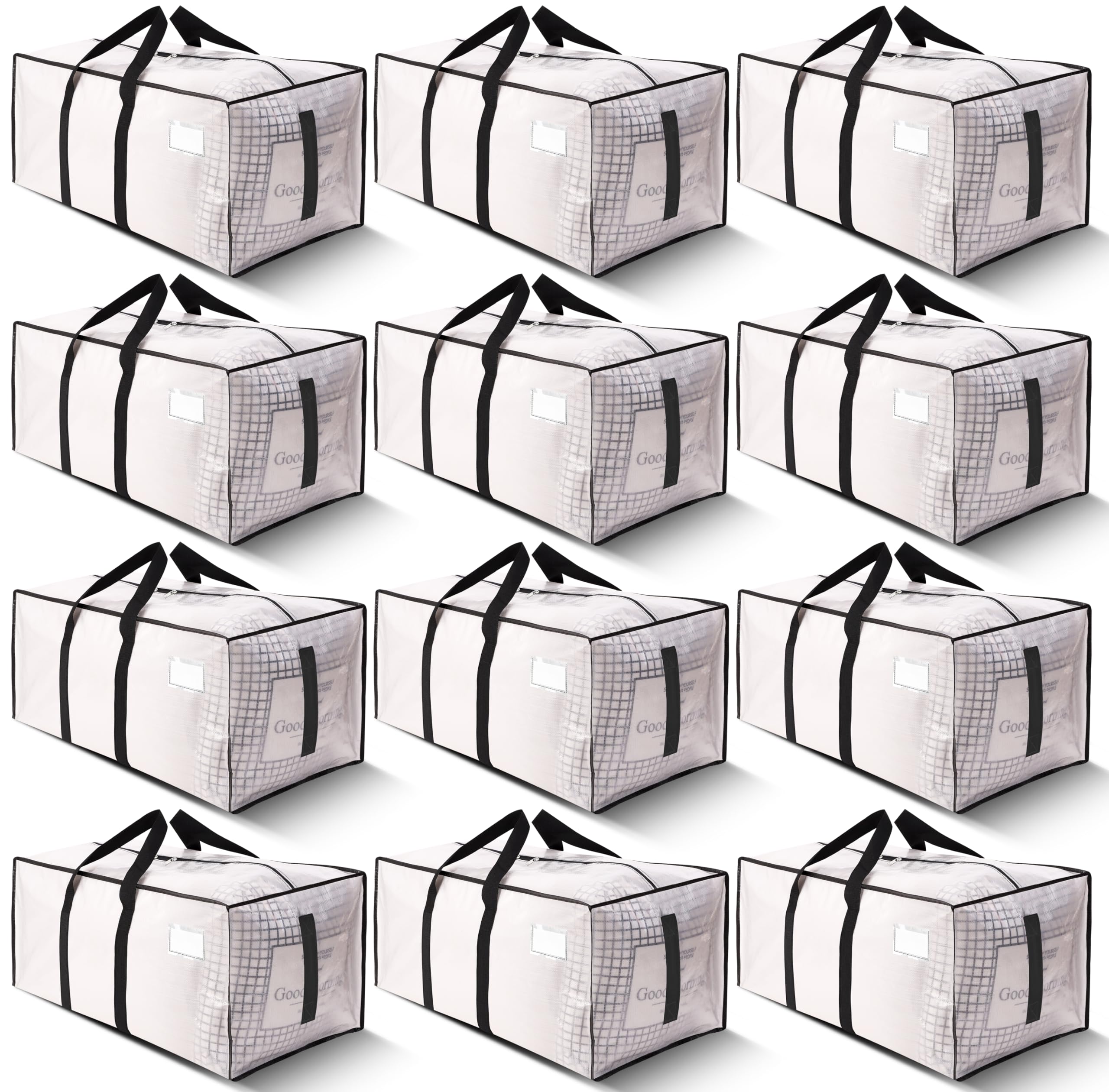 HOMESURE Supports 200lbs Heavy Duty Moving Bags - Strong Zipper & Wrap-Around Handles - Water-Resistant Storage Totes, Durable Alternative to Moving Boxes - 12 Pack - Semi-Transparent Semi-Transparent 12