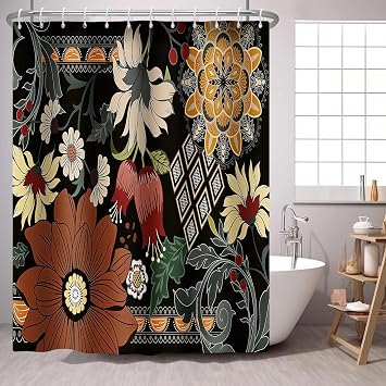 Boho Floral Shower Curtain Vintage Flowers Mid Century 72x72 in