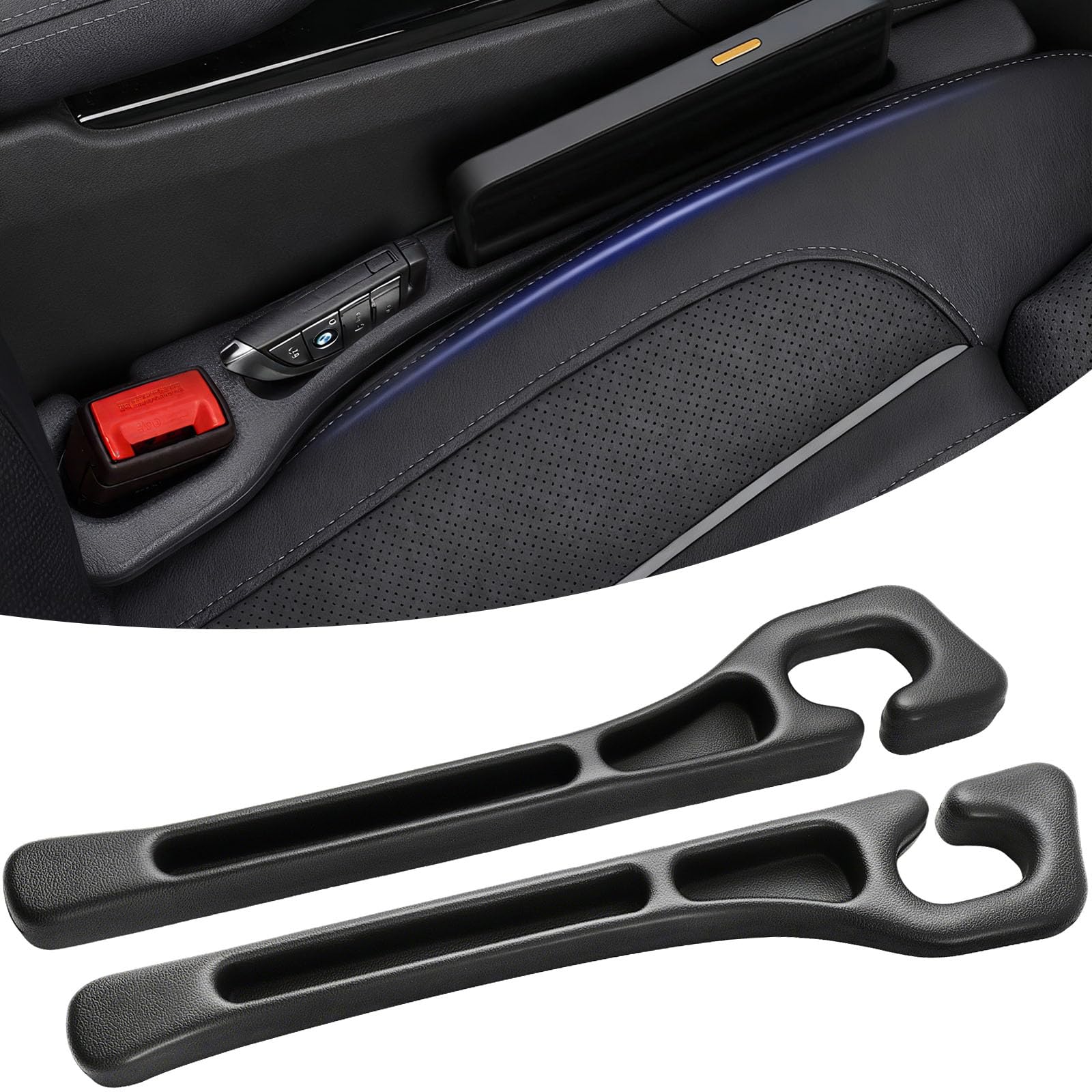 View 1 of **RUNS BIG/ RECOMENDED FOR LARGER SUV OR PICKUP TRUCK**** fccairms Car Seat Gapster, 2PCS Car Seat Gap Filler, Black