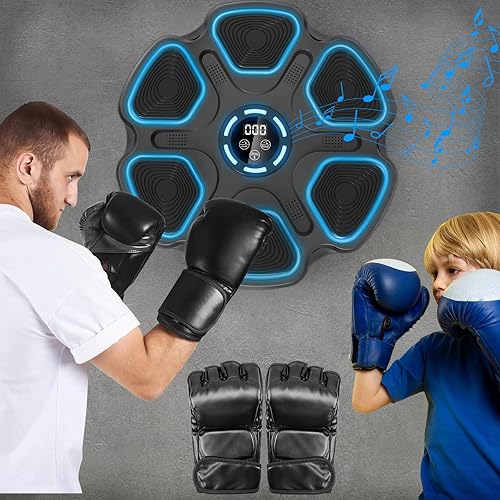 Miniatura 6 de Máquina de boxeo de música, máquina de boxeo de gran tamaño para adultos y niños, objetivo de boxeo interactivo montado en la pared con guantes,