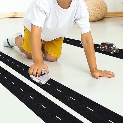 Miniatura 8 de Juego de camiones de juguete fundidos a troquel con cinta de carretera, reutilizable, cinta de carretera realista, camioneta UPS Sprinter y camión