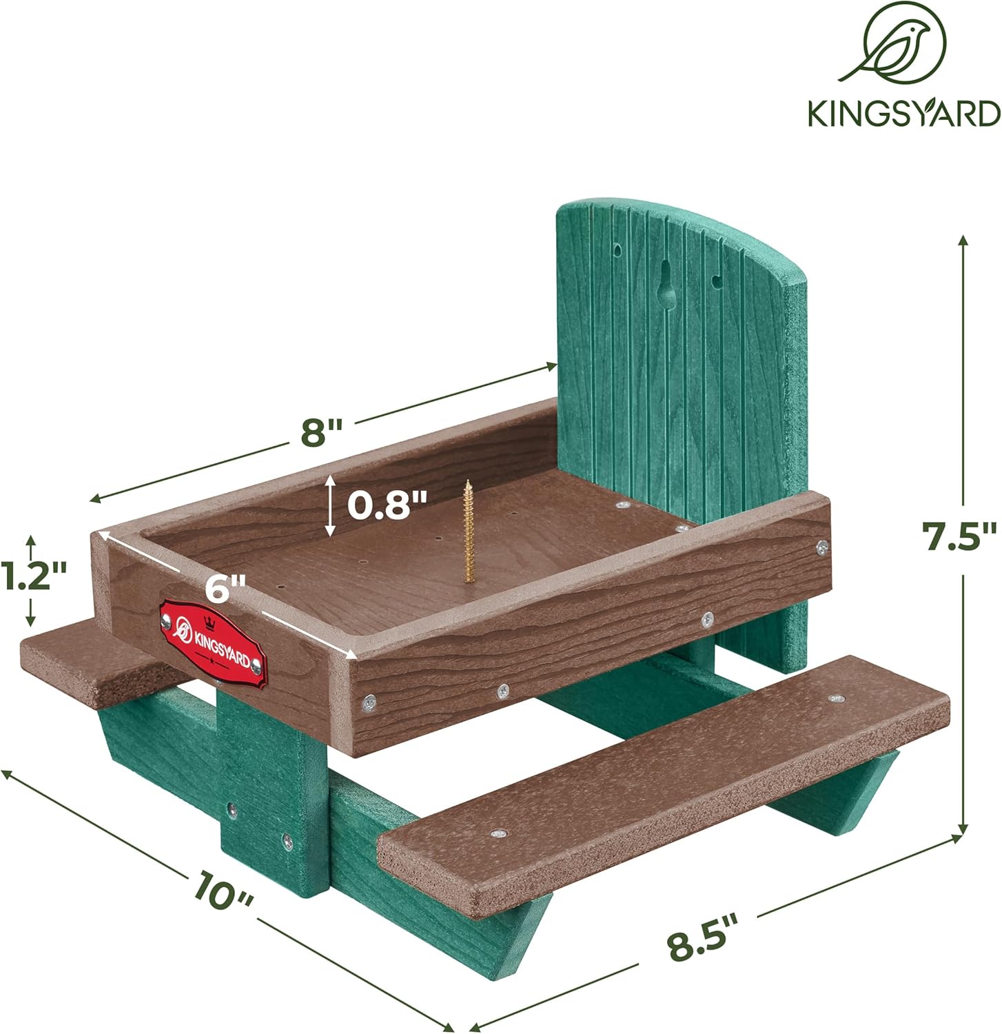 Kingsyard Squirrel Feeder Table for Outside, Recycled Plastic Squirrel & Chipmunk Picnic Table Feeder with Corn Cob Holder, 2 x Solid Structure Benches, Easy to Clean (Green)
