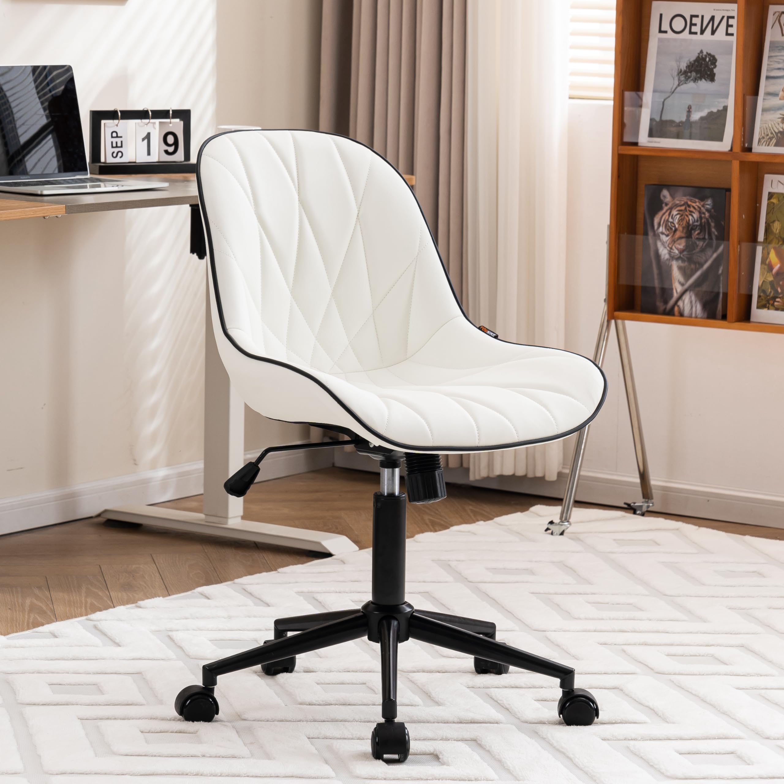YOUNIKEOffice Chair Desk Chair Cute, Home Office Desk Chairs with Wheels,  Armless Swivel Computer Chairs, Small Upholstered Task Chairs for Compact