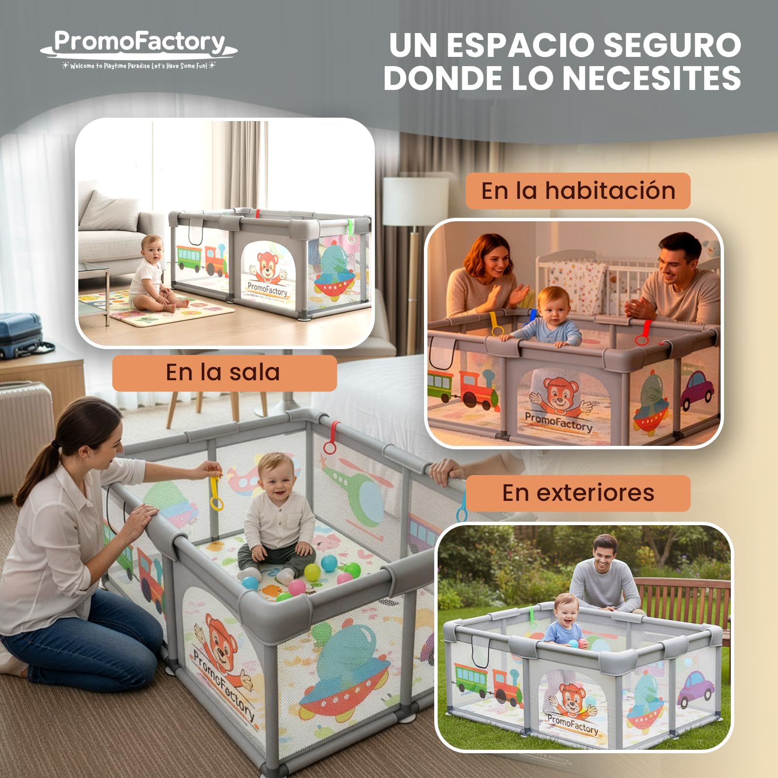 Parque Infantil Bebe 120x180cm con Alfombra acolchada, 50 Bolas, Agarraderas y Bolsas de Transporte - Corralito con Malla Transpirable para Bebés (Gris) XXL