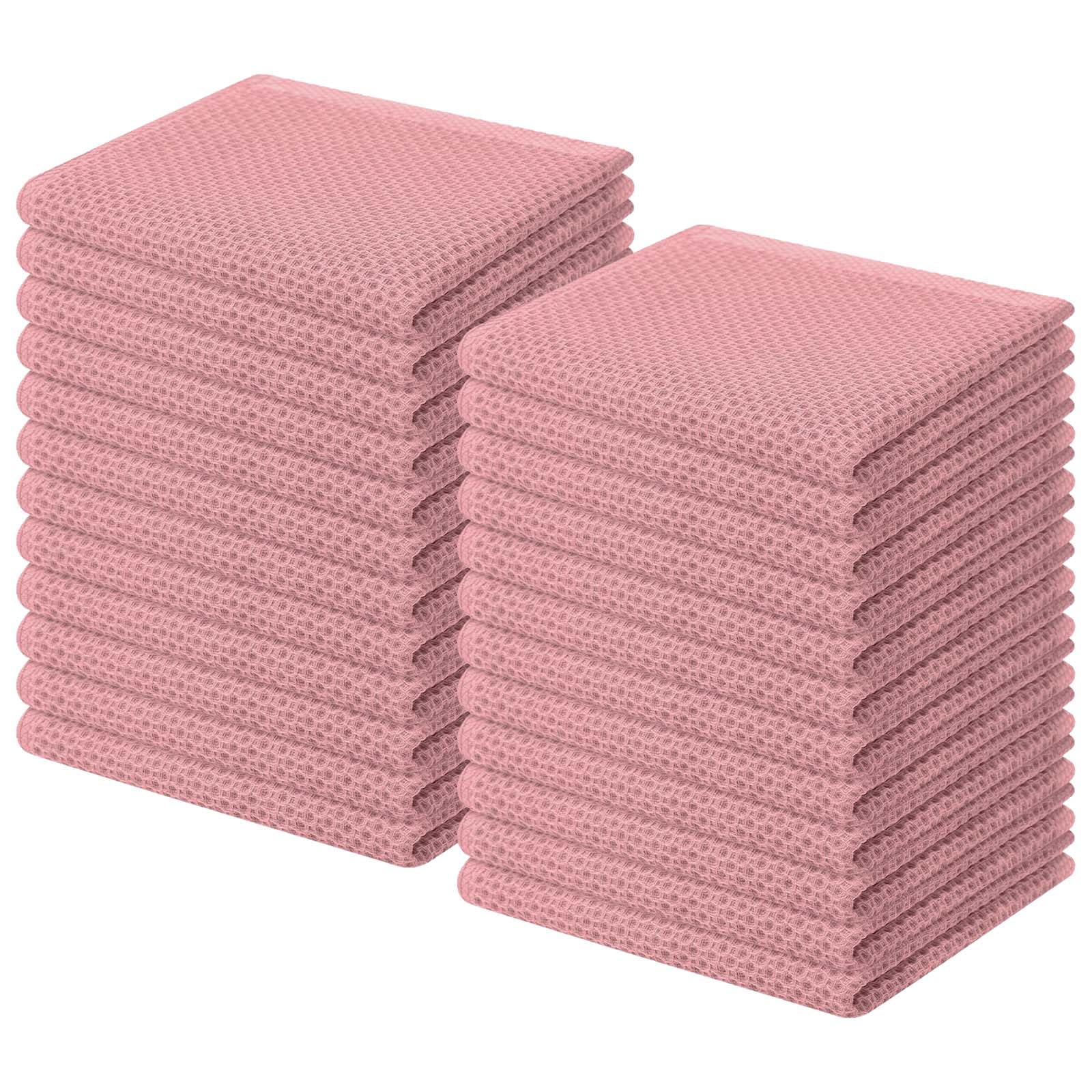 Homaxy 100% Cotton Waffle Weave Kitchen Dish Cloths 24-Pack, Dried Rose
