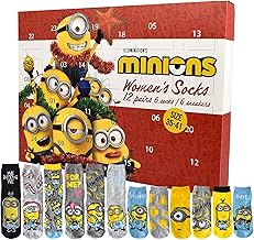 United Labels Minions Advent Calendar with 12 Pairs of Socks for Women, Size 35-41, Calendar with Trainers and Long Socks, Christmas Calendar Gift