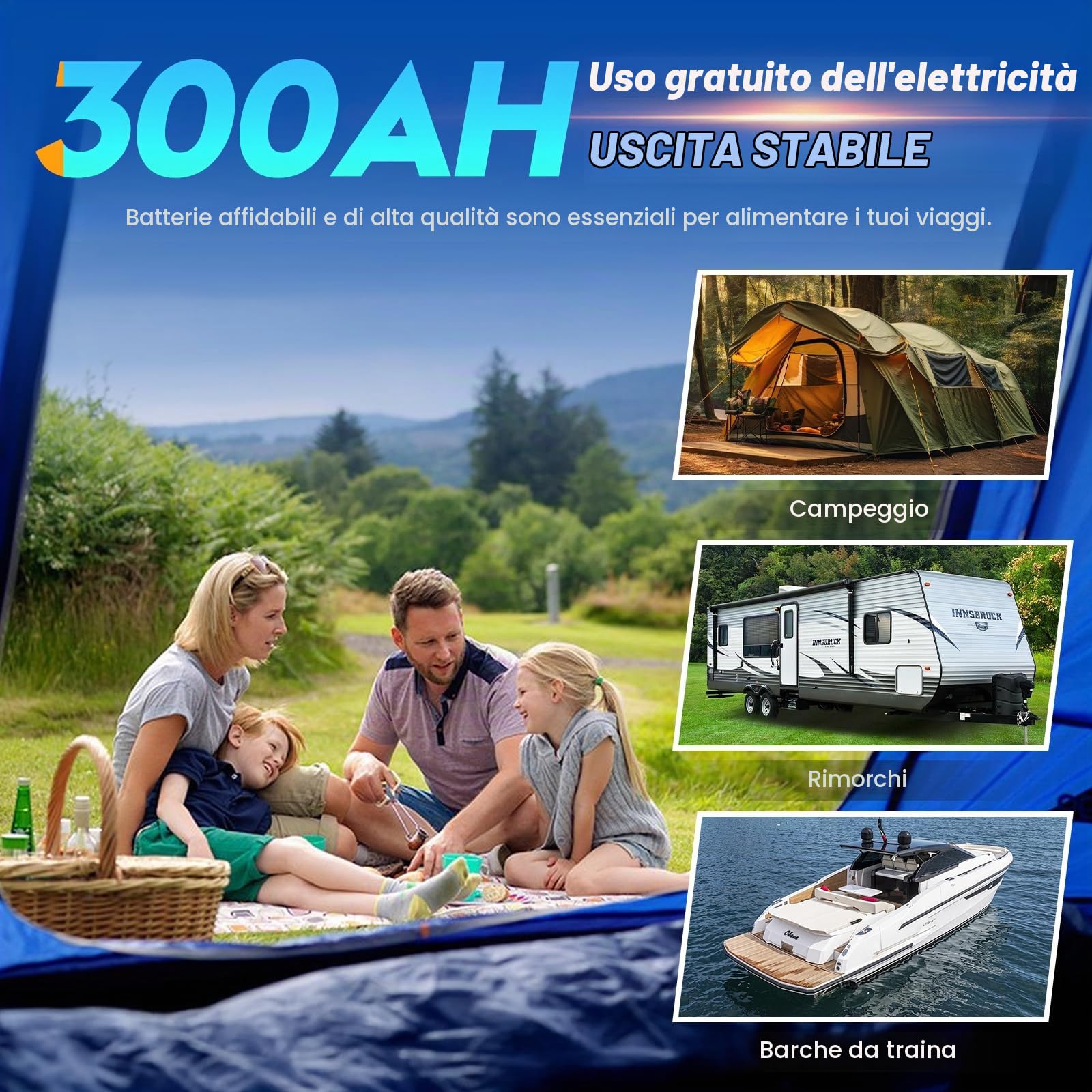 Batteria per auto LiFePO4 da 12 V 300 Ah con Bluetooth, BMS integrato da 200 A, batteria al litio a ciclo profondo da 3840 Wh, oltre 4000 cicli, ideale per camper e rimorchi solari
