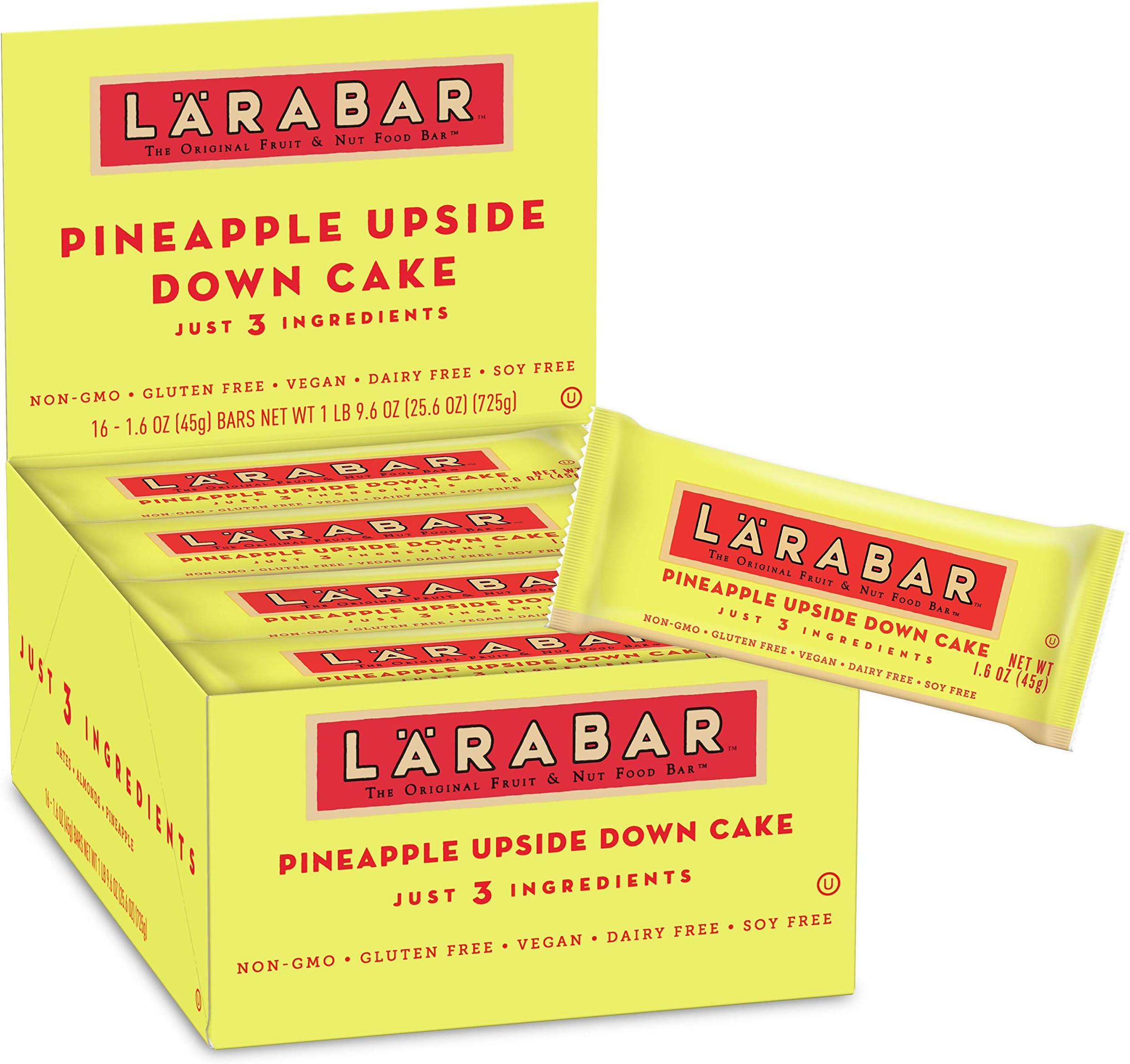 Larabar Pineapple Upside Down Cake, Gluten Free Vegan Fruit Nut Bars, 16 ct