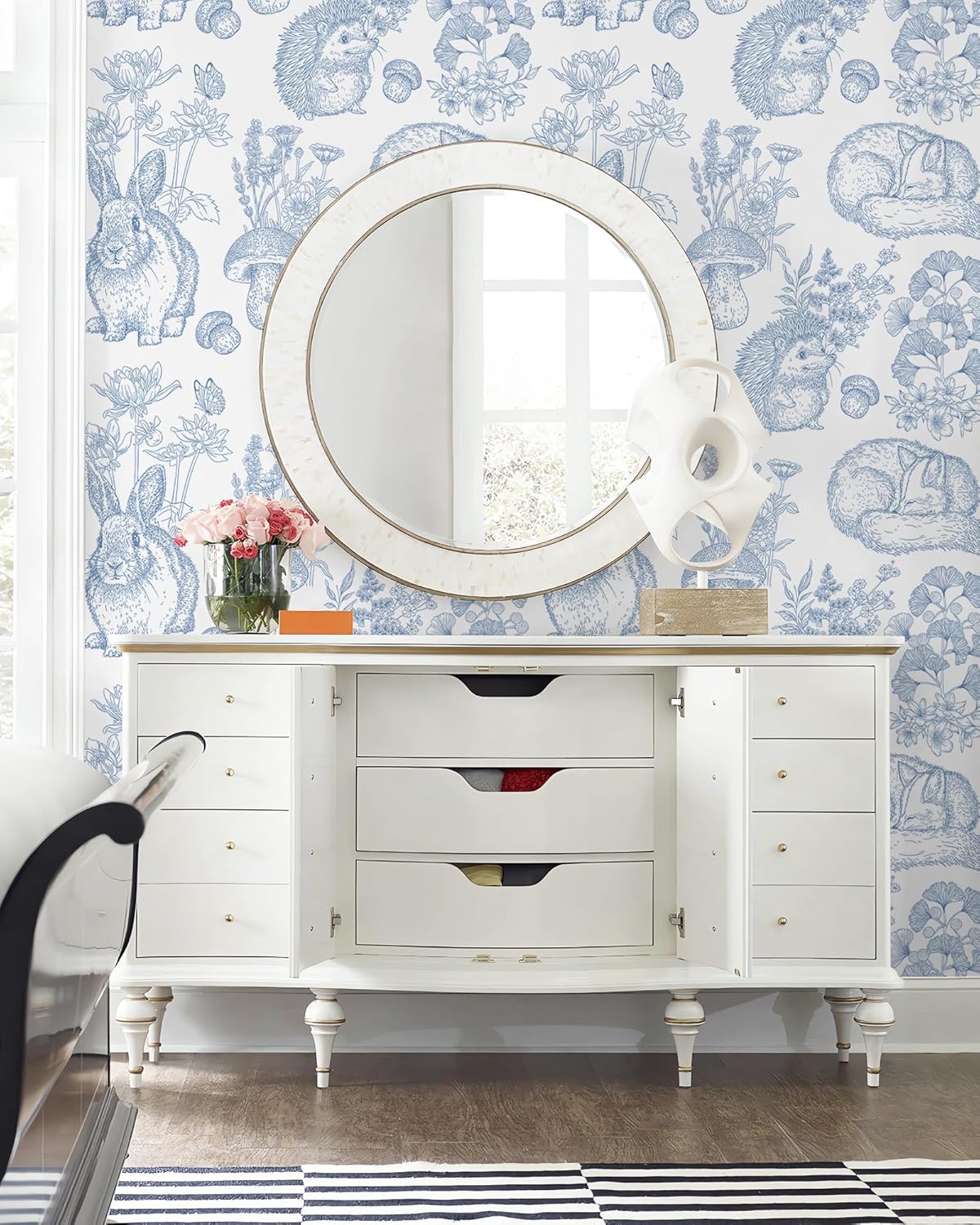 Hopepak 17.3''x394'' Peel and Stick Wallpaper Modern Self Adhesive Removable Wall Paper Blue Cute Animal Waterproof Contact Paper for Bedroom Bathroom Cabinets Decor Vinyl