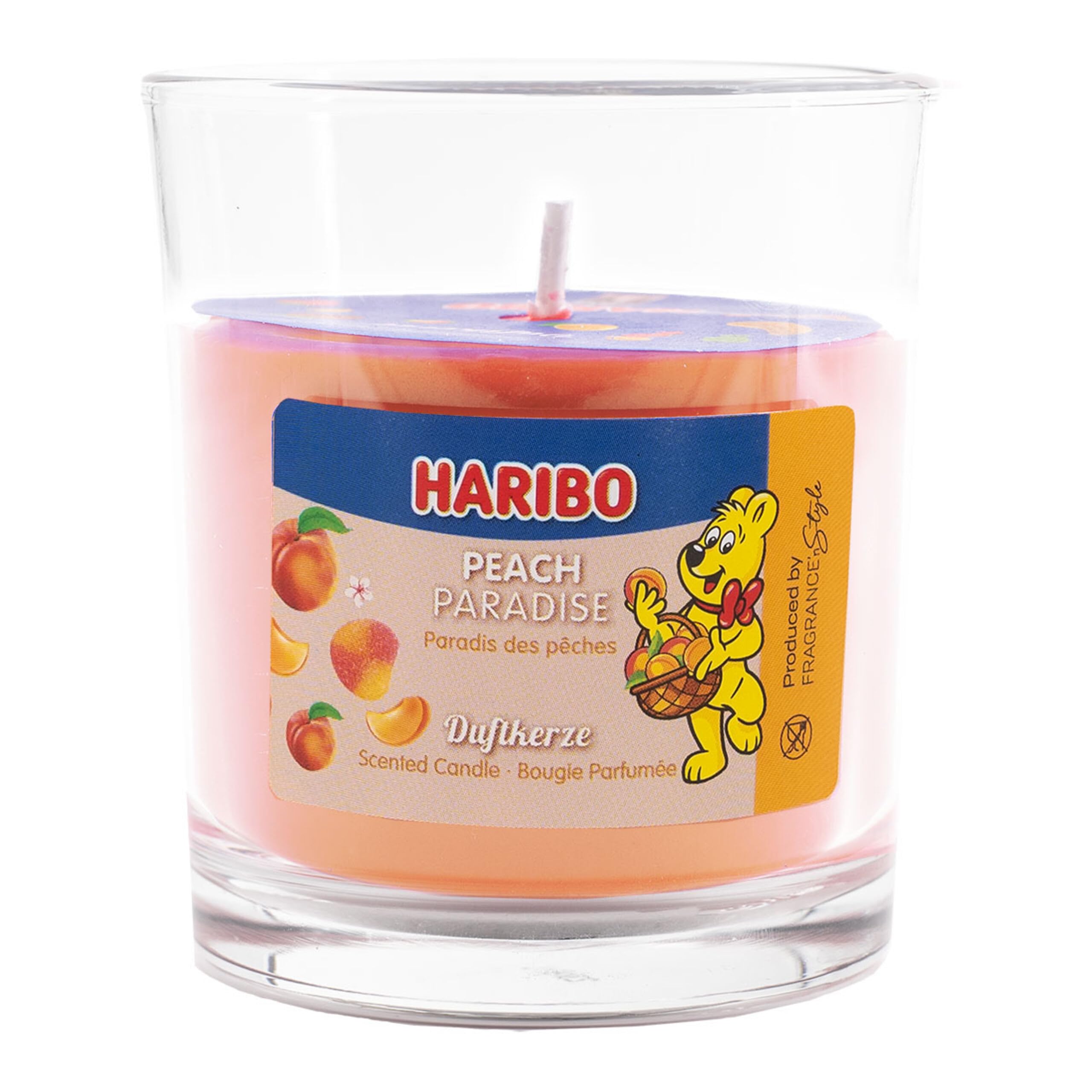 Haribo Peach Paradise Scented Candle Paraffin Wax HxD 8.5 x 7.5 cm Candle in Glass Aroma Candle Gift Idea Orange