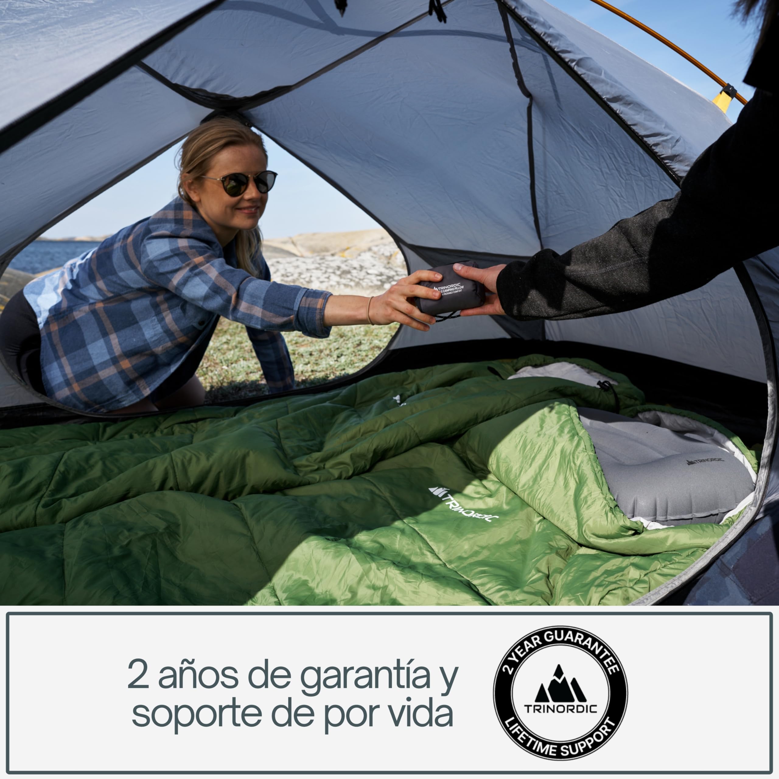 Trinordic Almohada Hinchable Ultraligera Camping – Funda Suave y Válvula Ajustable – Almohada Viaje Cómoda y Compacta – Accesorio para Senderismo, Mochilero y Bikepacking