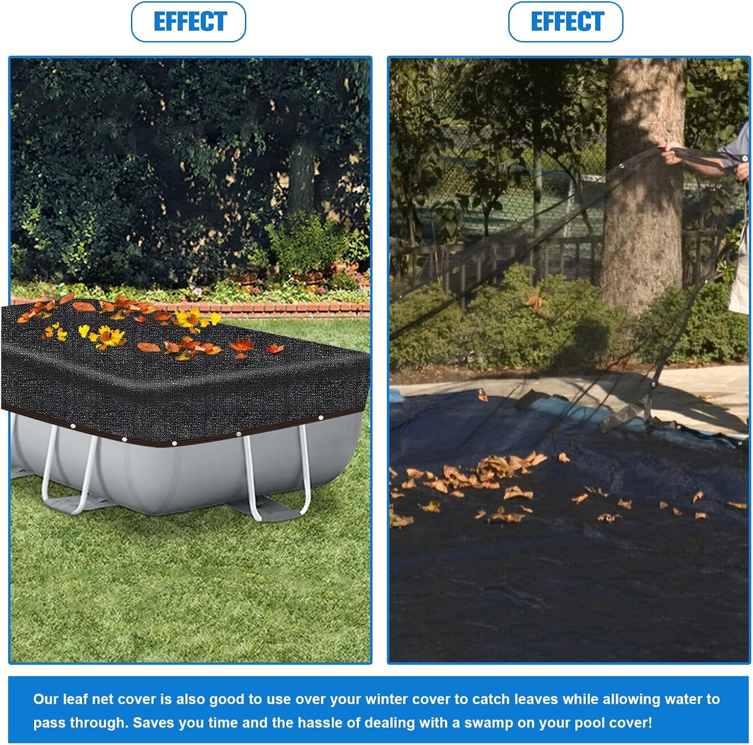 16 Ft x 32 Ft Oval Pool Leaf Net Cover, Fine Mesh Oval Above Ground Swimming Pool Leaf Net Cover, Covers Size: 20 Ft x 36 Ft (Includes 4-feet Overlap), Black
