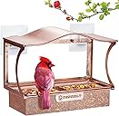 Window Bird Feeder, Metal - with Strong Suction Cups, Large Outdoor for Viewing Bird Watching Gift (Curved)