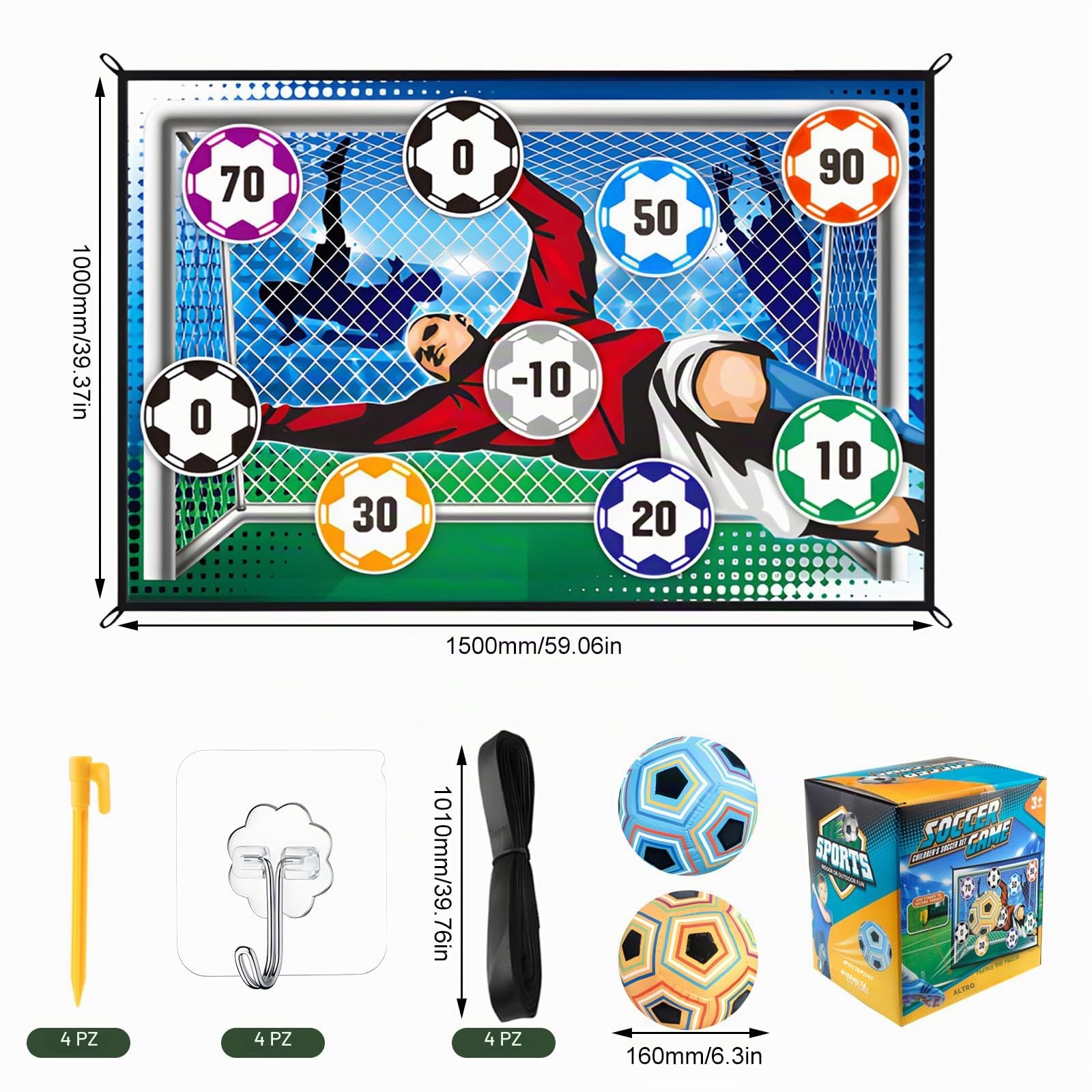 BINYI Set da Gioco con Pallone da Calcio per Bambini Porta da Calcio in Cortile per Interni ed Esterni con Palline in Velcro Porte da Calcio per Bambino di 3 4 5 6 7 8 Anni