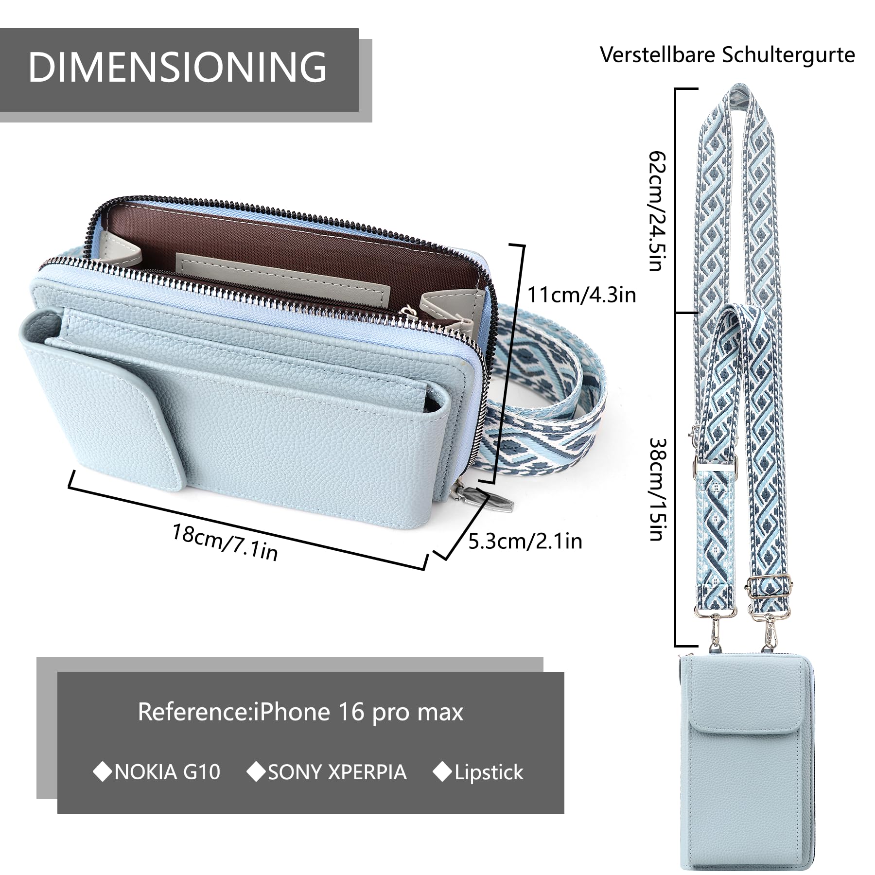 Klein Handytasche zum Umhängen, PU Leder Kleine Umhängetasche Damen, Handy Tasche zum Umhängen verstellbarer Riemen unter, Handy Schultertasche ür Handy unter 7 Zoll
