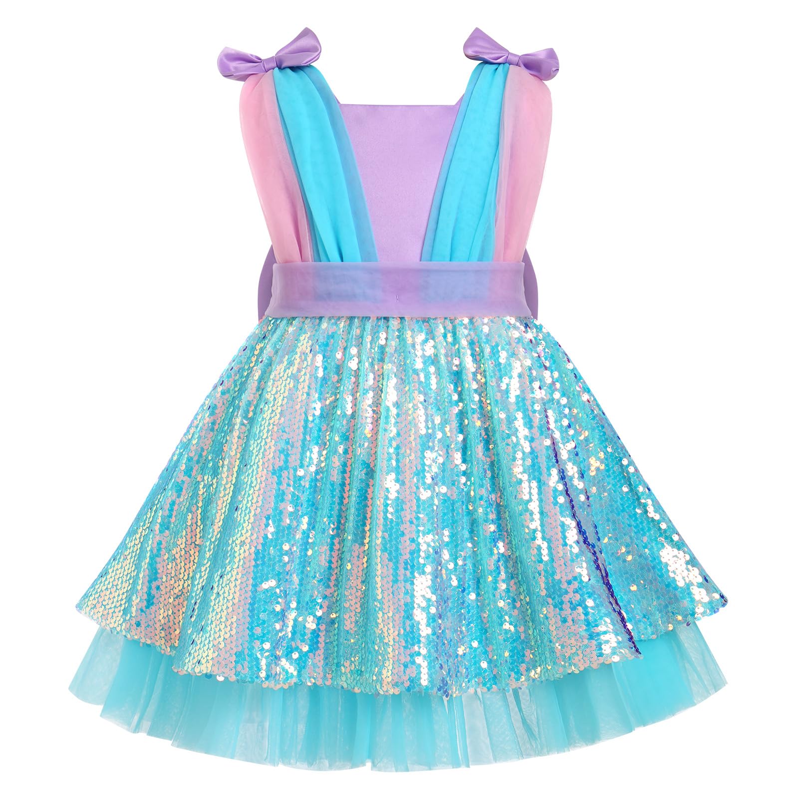 IBTOM CASTLE Kleinkind Baby Mädchen Geburtstag Party Kleid Meerjungfrau Prinzessin ärmellos glitzernde Pailletten Schleife Rüschen Tüll Tutu Kleid