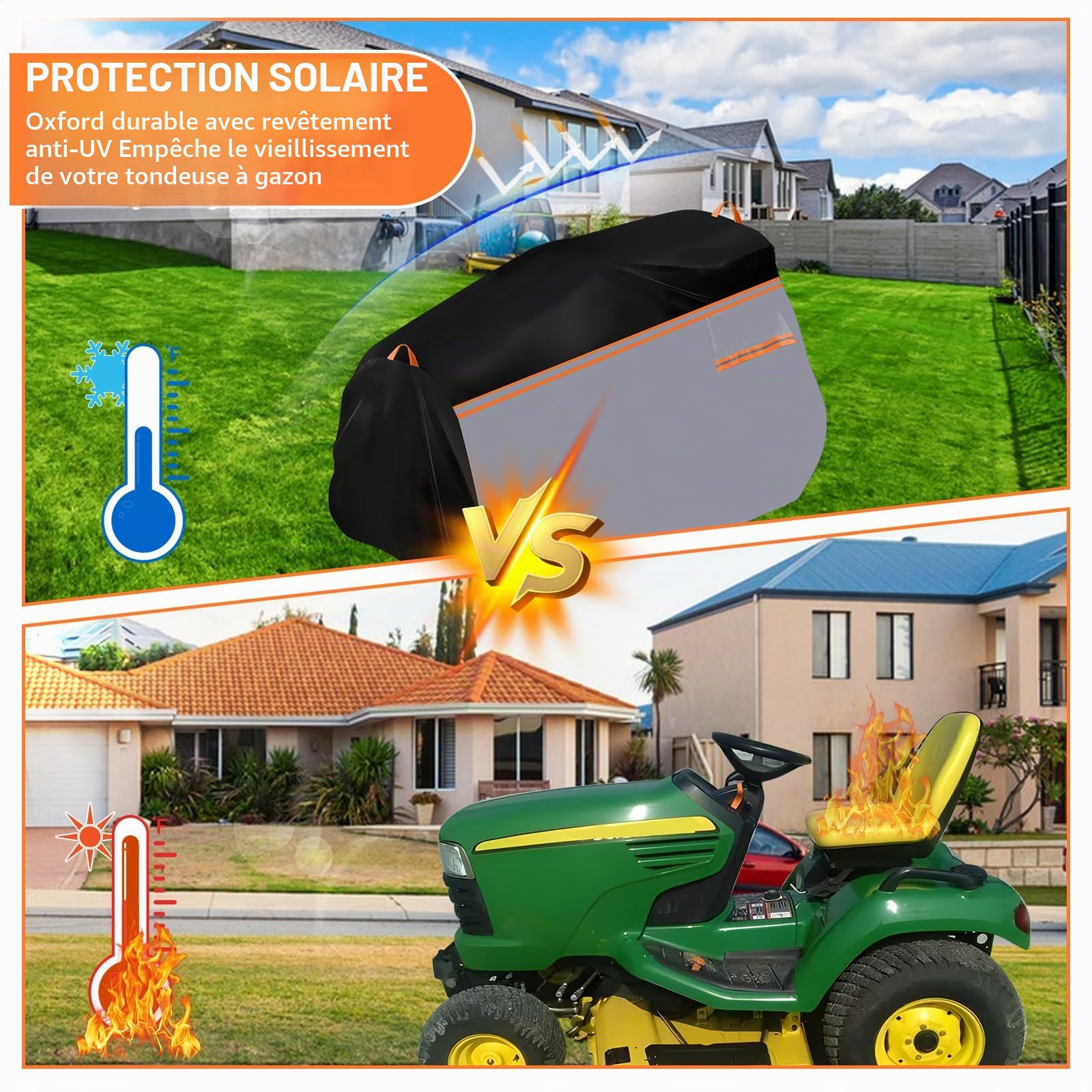Housse de tracteur à gazon 600D - 183 x 137 x 117 cm - Imperméable à l'eau - Résistante à la poussière et aux UV - Avec cordons de serrage et sac de protection pour toutes les saisons/intempéries
