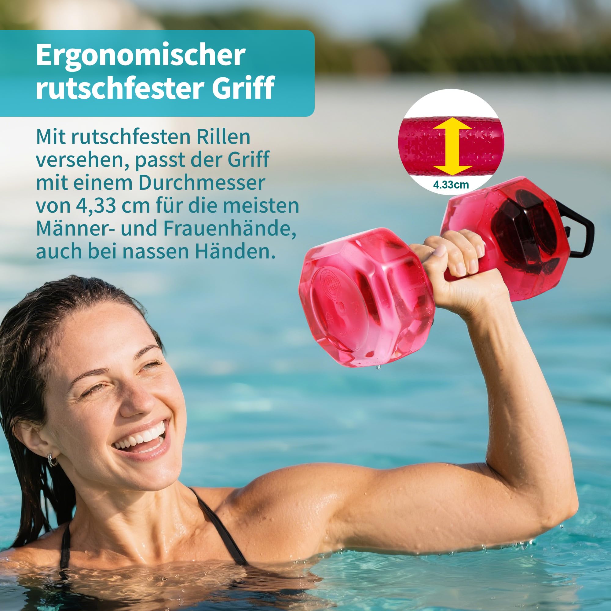 Wassergewichte für Poolübungen, verbesserte PE-Wasserhanteln, Poolwiderstand, Wasser-Aerobic-Ausrüstung mit rutschfestem Griff für Aqua-Therapie, Pool-Fitness, Wasserübungen