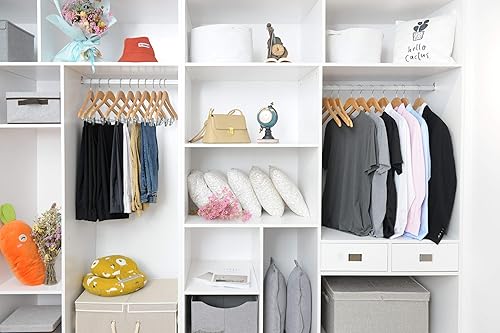 Miniatura 2 de Perchas de madera de calidad con clips, paquete de 80 perchas naturales para pantalones con clips ajustables de metal cromado, gancho giratorio,