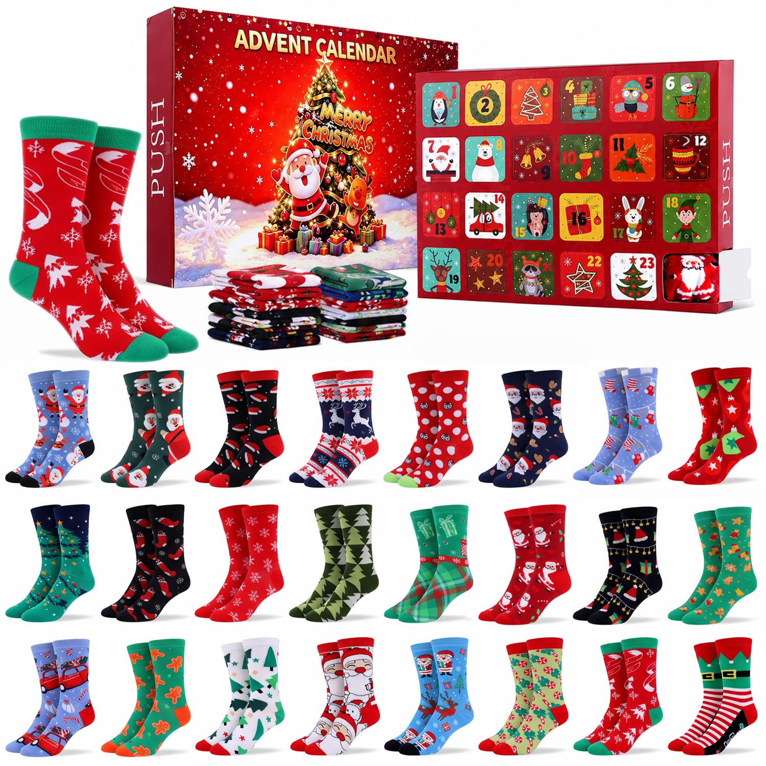 24 Pairs Christmas Sock Advent Calendar 2026, 24 Day Funny Sock Countdown