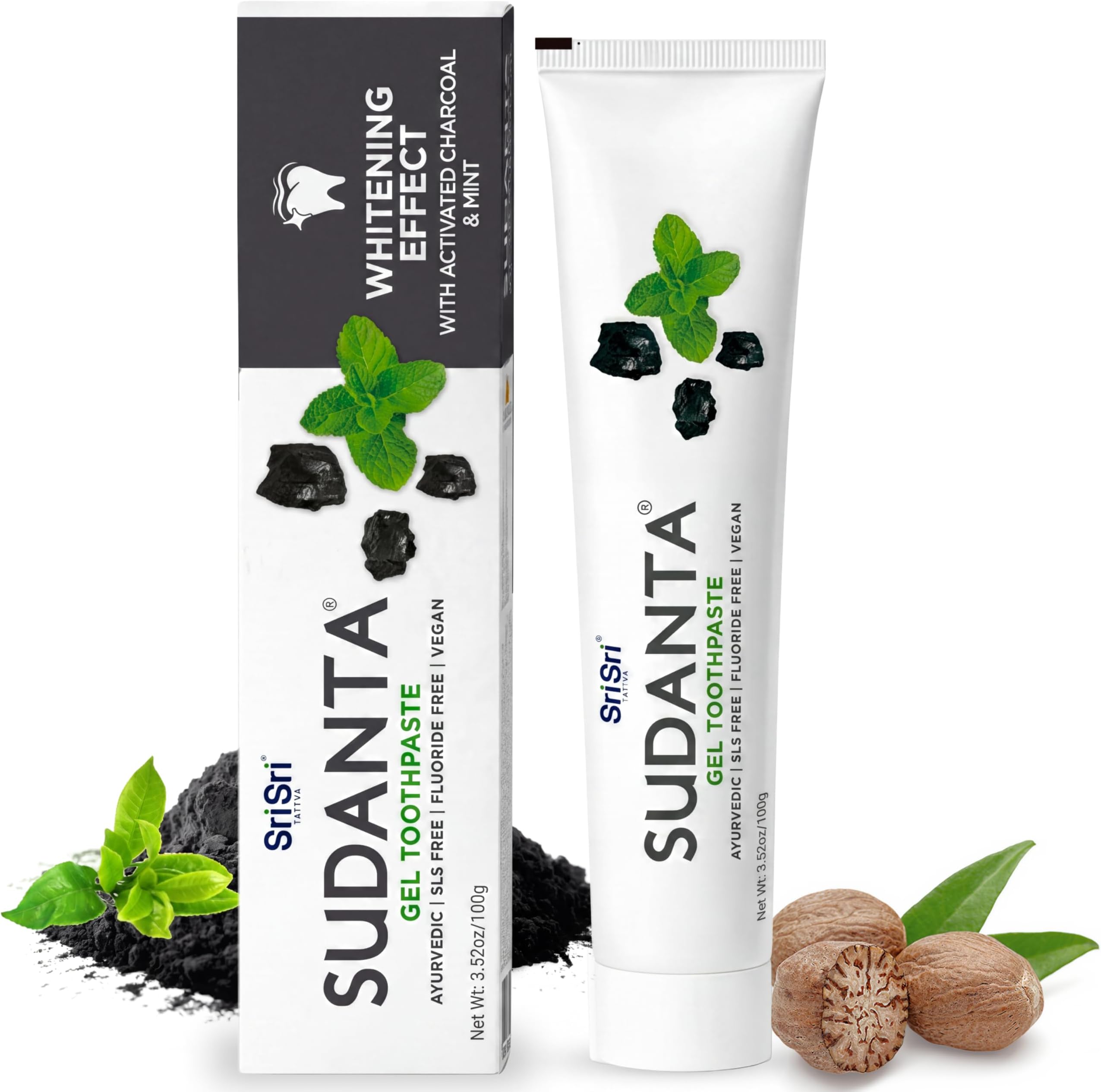 Sudanta Charcoal Toothpaste Gel – SLS Free & Fluoride Free Herbal Toothpaste with Neem & Ayurvedic Herbs – Natural Whitening & Gum Care – 100 g Tube (Pack of 1)