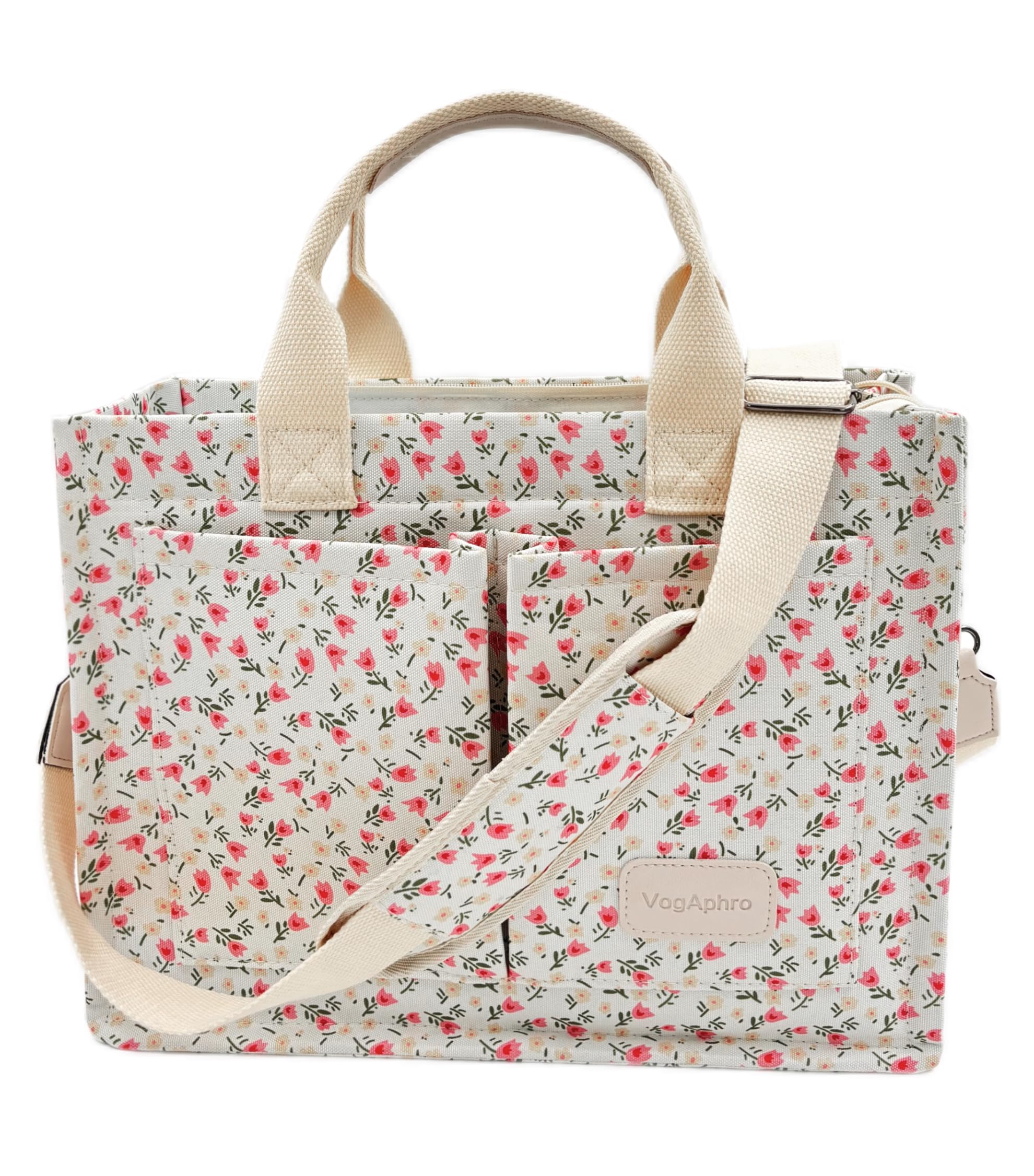 VogAphro Large Canvas Tote Bag for Women Work Tote Bags with Pockets Laptop Crossbody Purses Everyday Bag Handbags for Travel