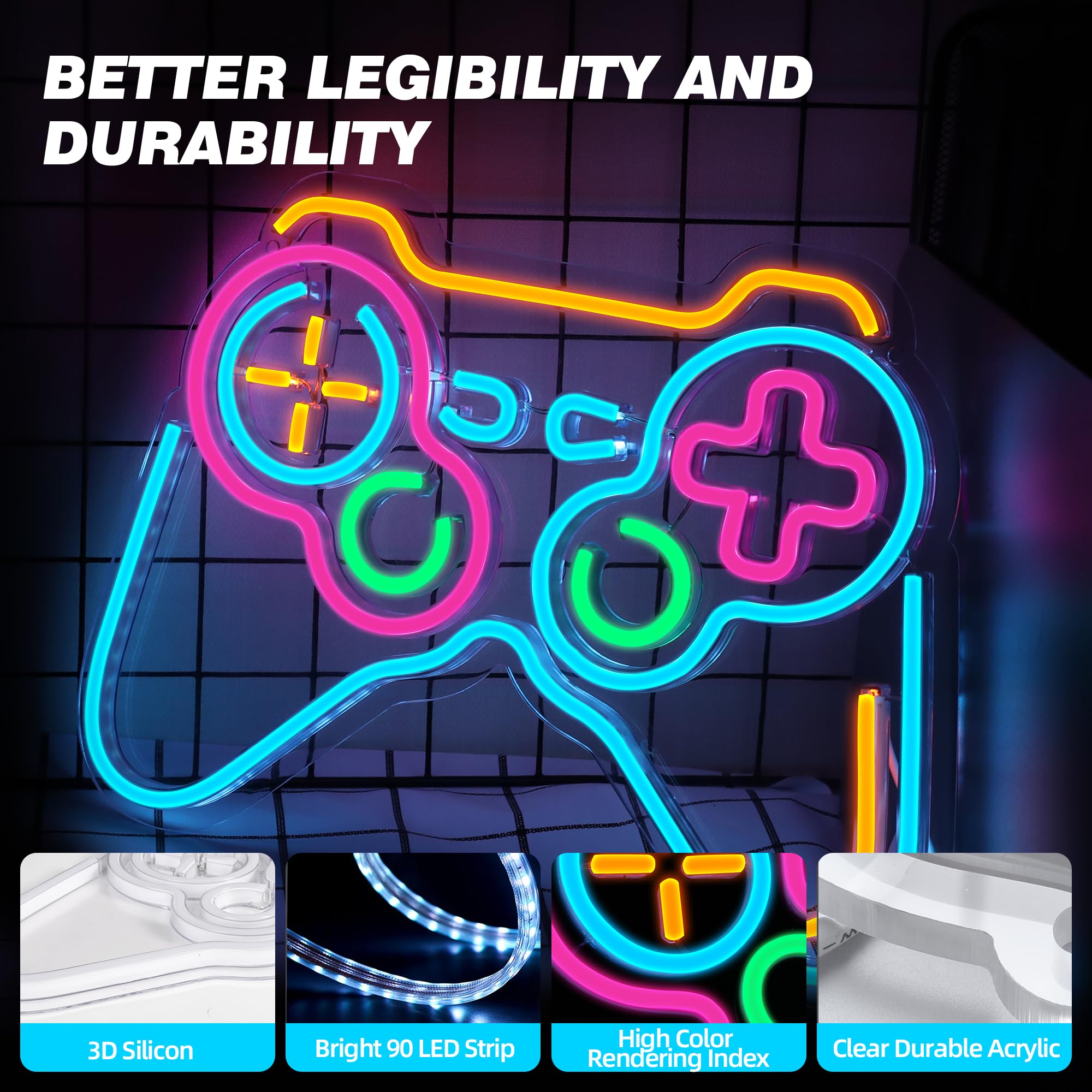 Eufrozy Insegna Luminosa LED Dimmerabile, Insegna al Neon gaming Luci Gaming Neon, Alimentata Tramite USB, Gaming Accessori Neon da Parete per Stanza Gaming, Regalo per Ragazzi Giocatori