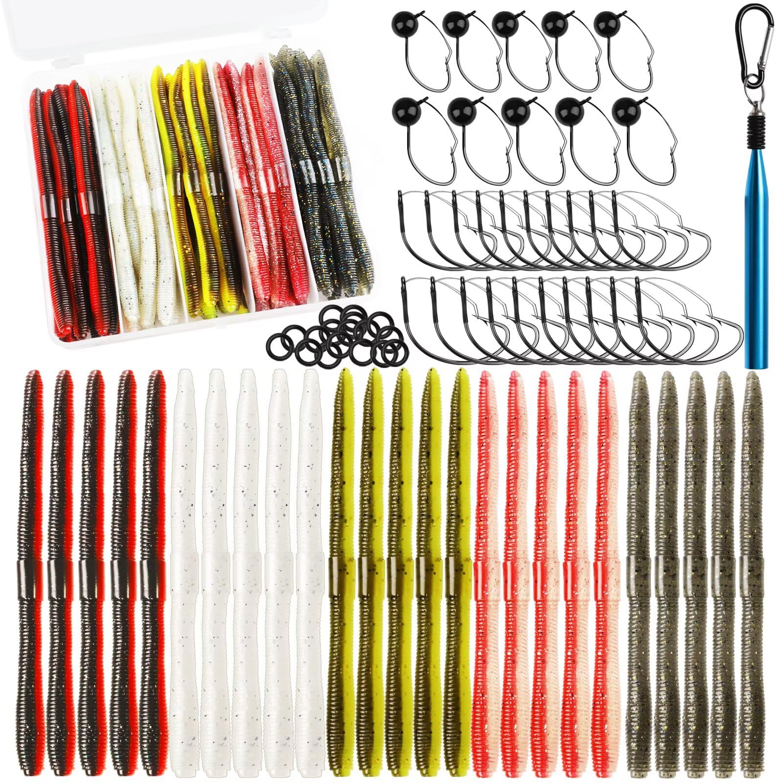 20pcs Weedless Wacky Rig Hooks - Size 1/0, 2/0, 3/0 Wide Gap Offset For Soft Stick Worms