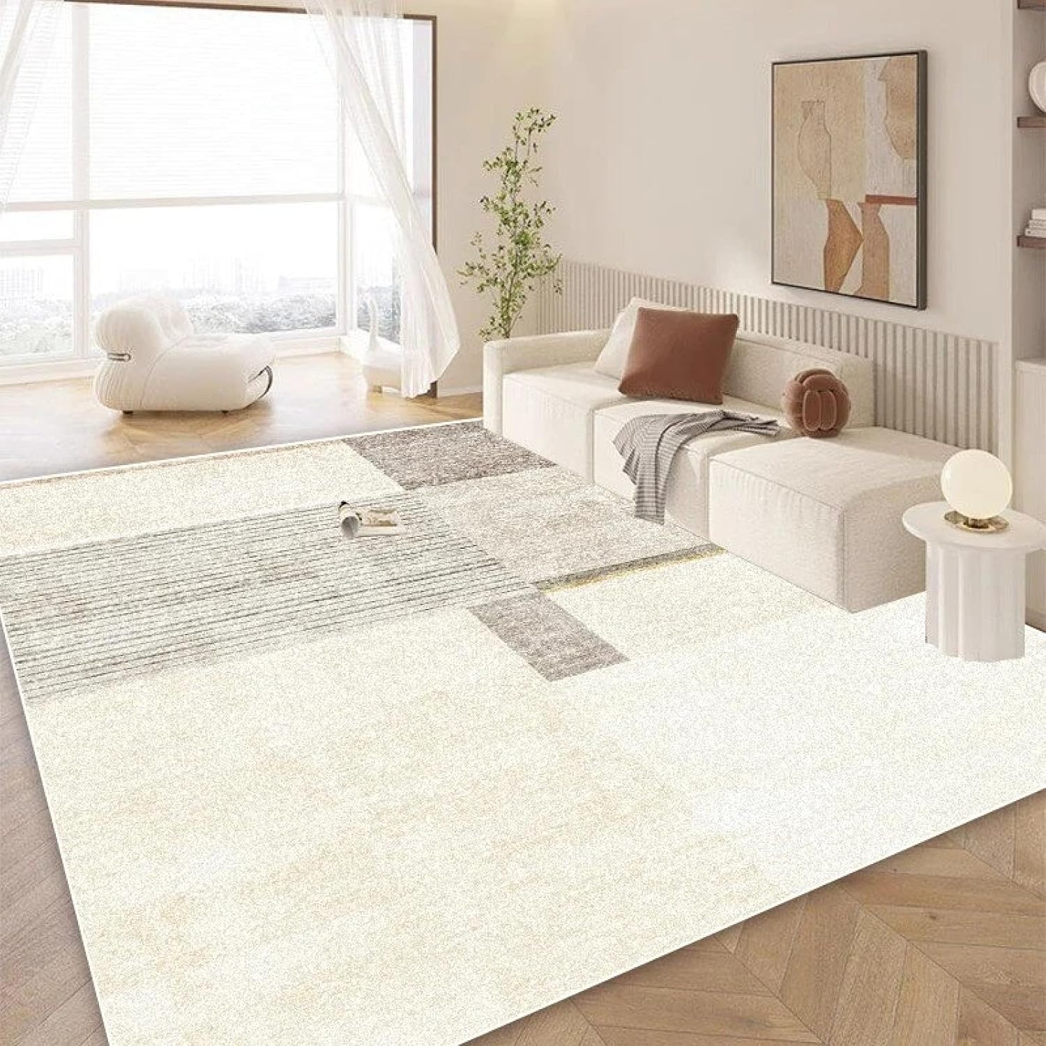 Modern Geometric Carpet Living Room Luxury Home Decoration Sofa Large Area Rugs Cream Wind Bedroom Bedside Floor Mats(1.9x2.9ft(60x90cm)/Flannel-5)