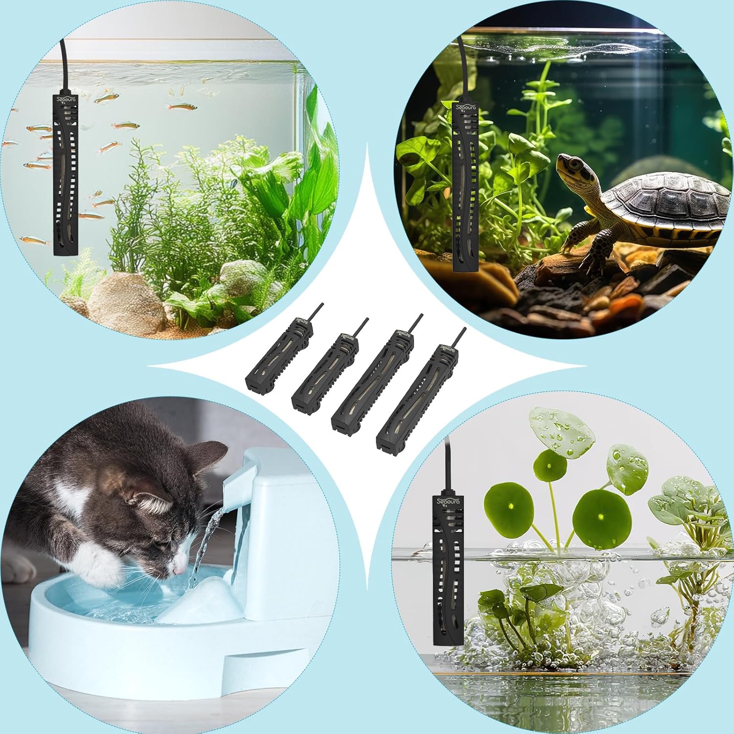 SEAOURA Submersible Fish Tank Heater, 75W Aquarium Heaters for 7-20 Gallon, Adjustable Turtle Tank Heater with Digital Temperature Display, Suitable for Freshwater and Saltwater Tank
