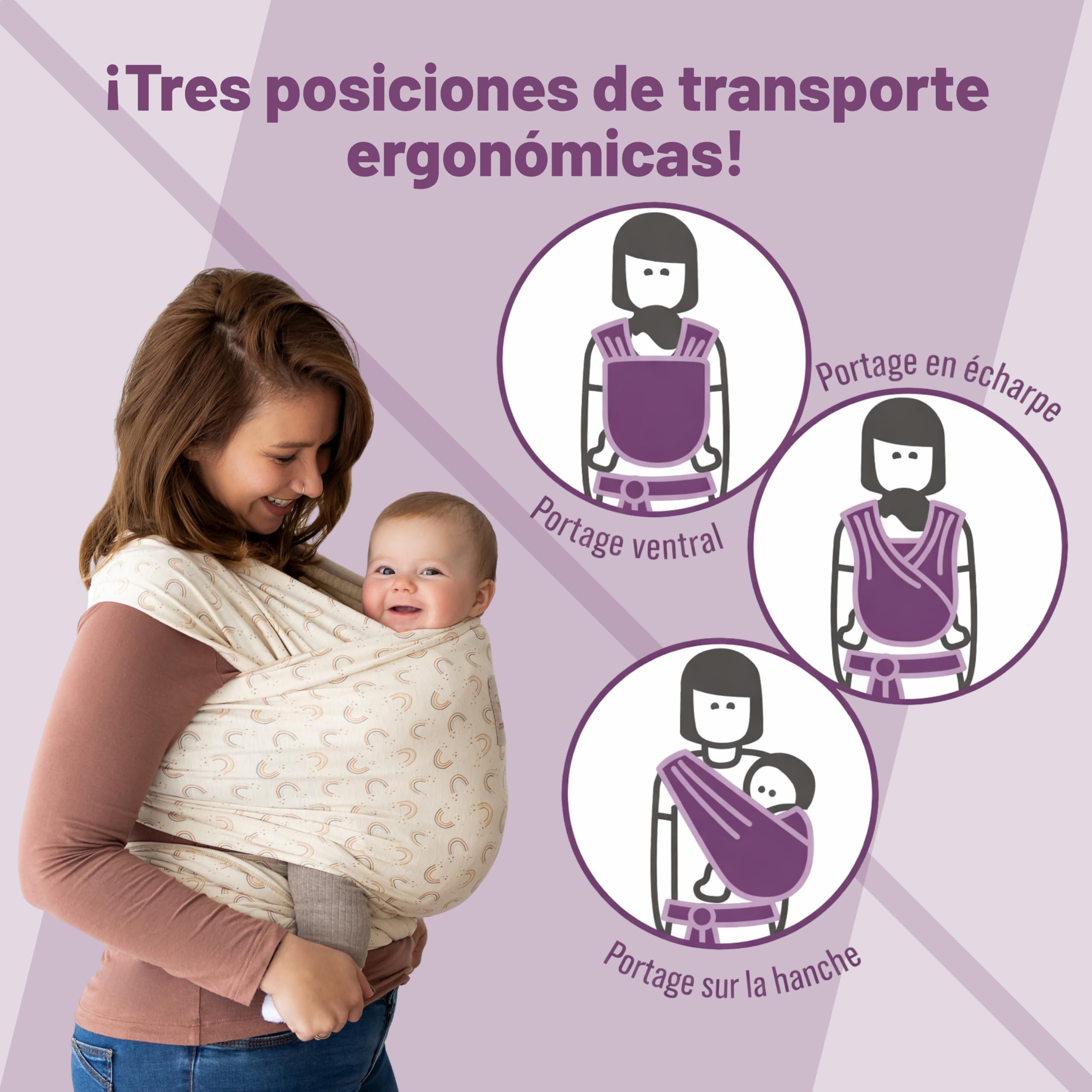 manduca SLING Fular Portabebes Bandolera elástica/Fular Porta-Bebé, Algodón Orgánico, para recién nacidos y niños pequeños (3,5-15kg) - Powder
