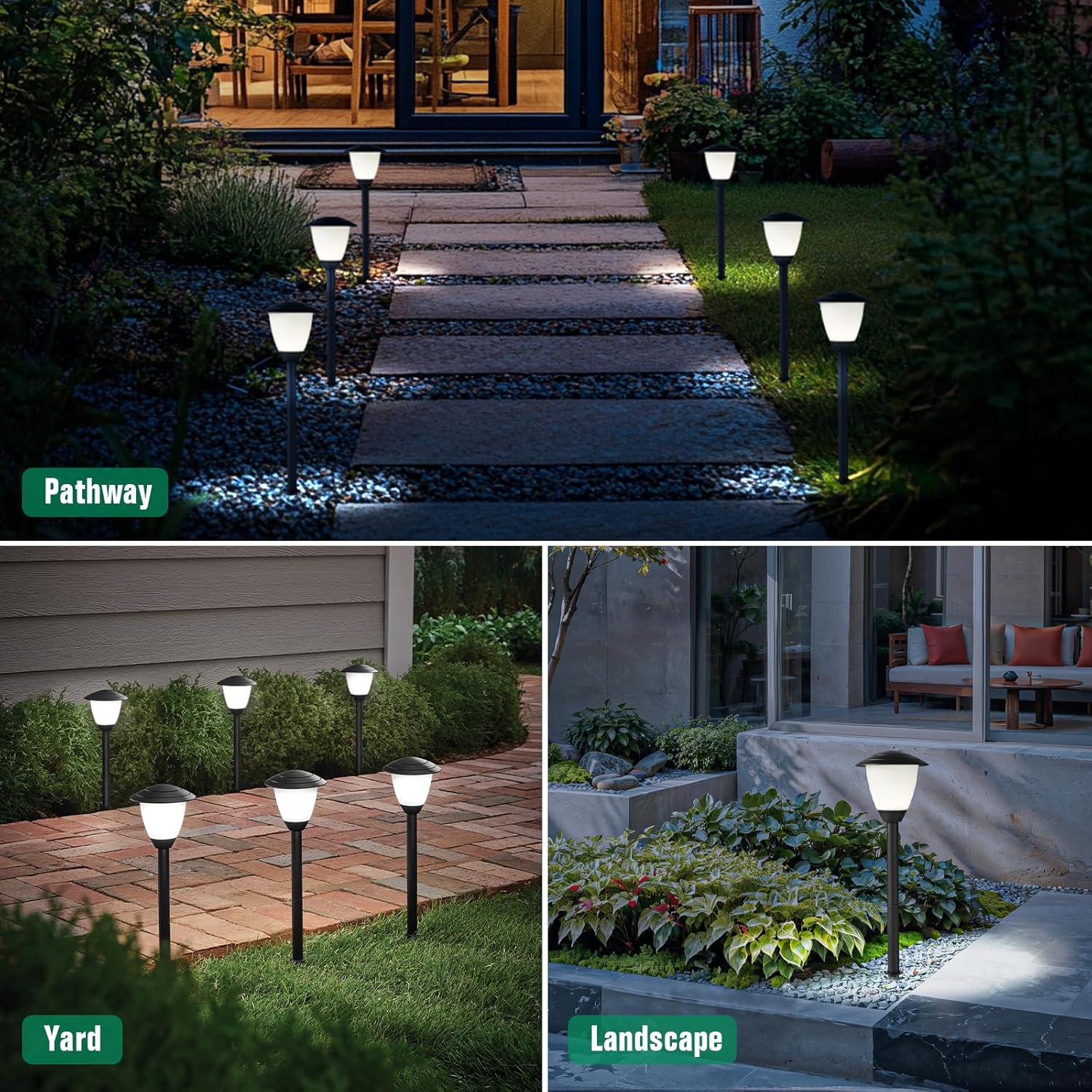 Low Voltage Pathway Lights LED Landscape Lights, 1.7W 12V, 3000K Warm White, IP65 Waterproof, ETL Listed, for Yard, Walkway, Garden, Black 6 Pack
