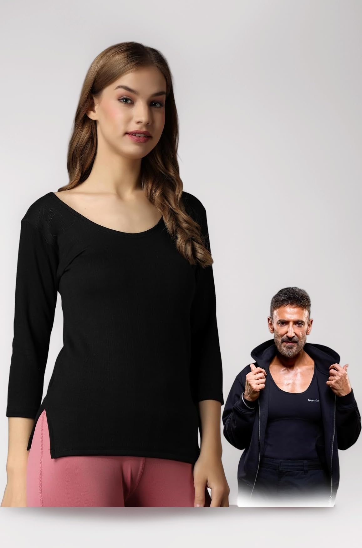 Women's Winter Warmer Thermal Vest 3/4 Sleeves Ultra Soft Scoop Neck Winter Inner Wear Top Johns Underwear
