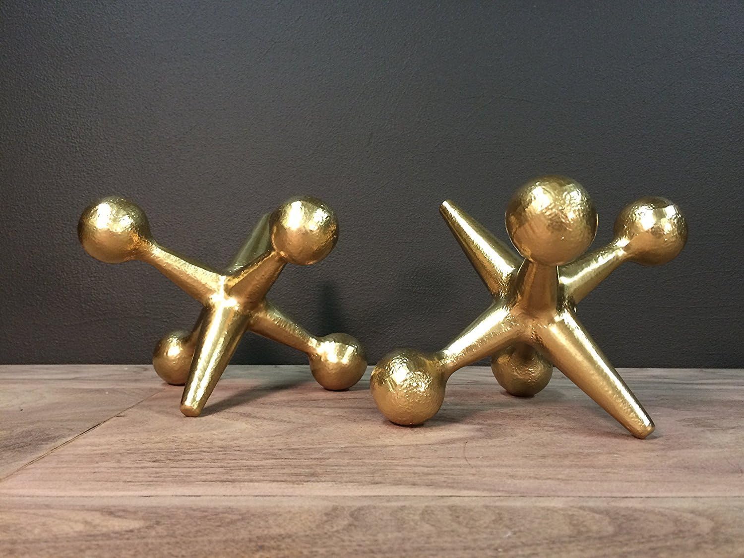 LARGE SIZE - Gold Cast Iron Jacks Bookends- Mid Century Modern Style Modern Home Decor
