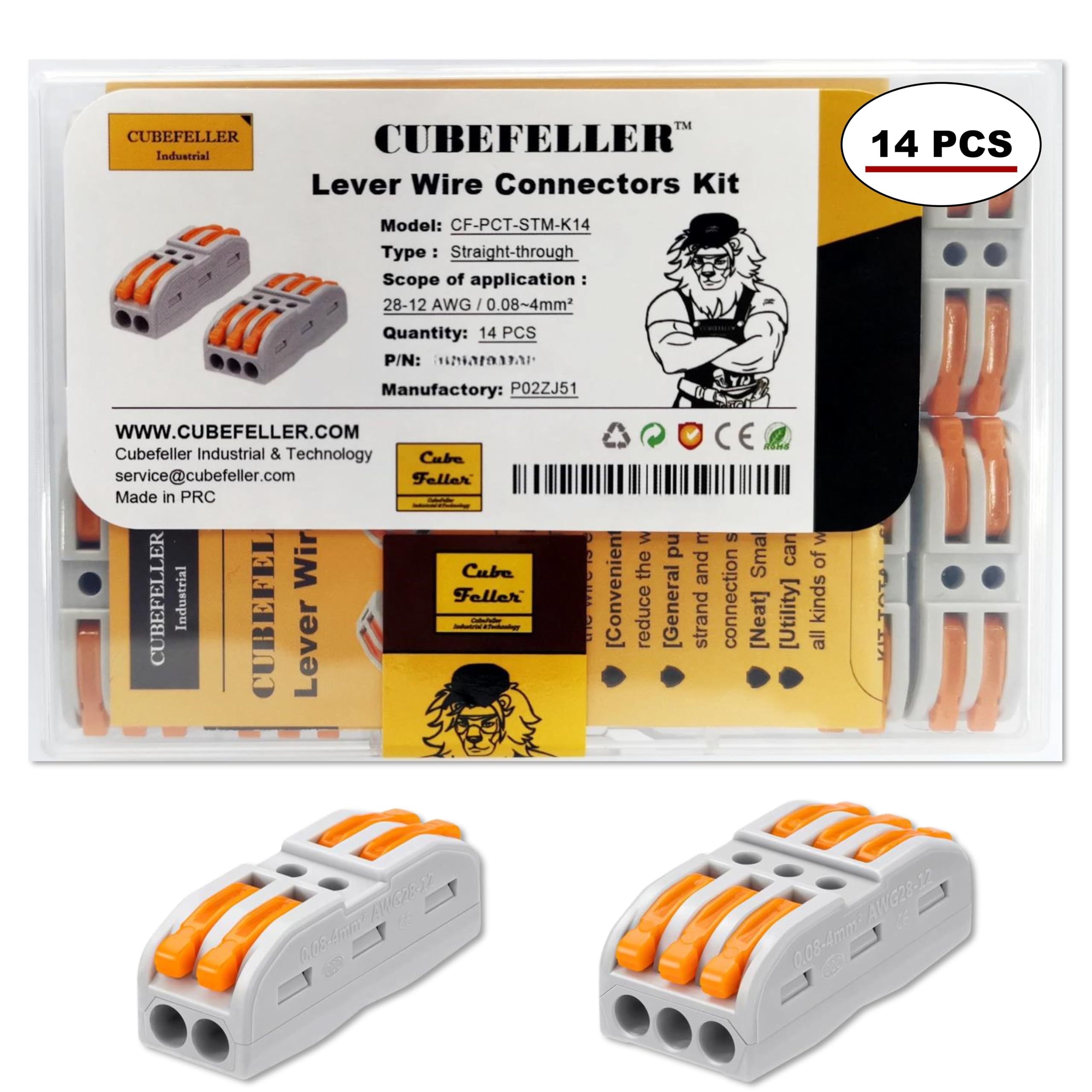 Lever Wire Connectors, 14pcs Splicing Connectors for 24-12 AWG for Solid and Stranded Wires, Conductor Compact Wire Connectors,Quick Connect