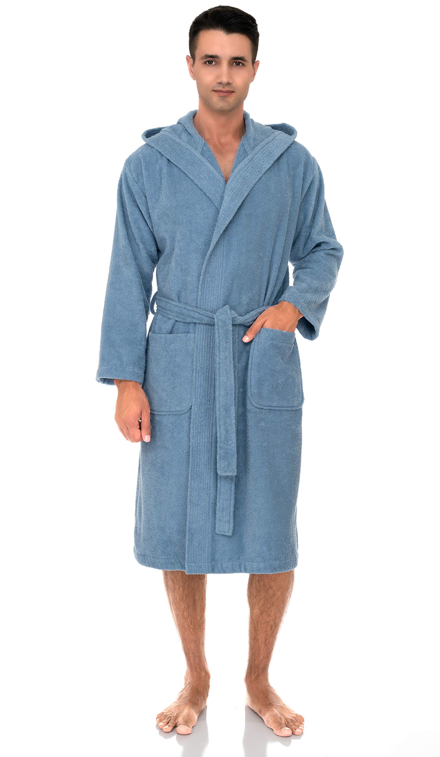 TowelSelections Mens Hooded Robe Cotton Terry Cloth Towel Bathrobe Soft Shower Bath Robes for Men XS to 4X
