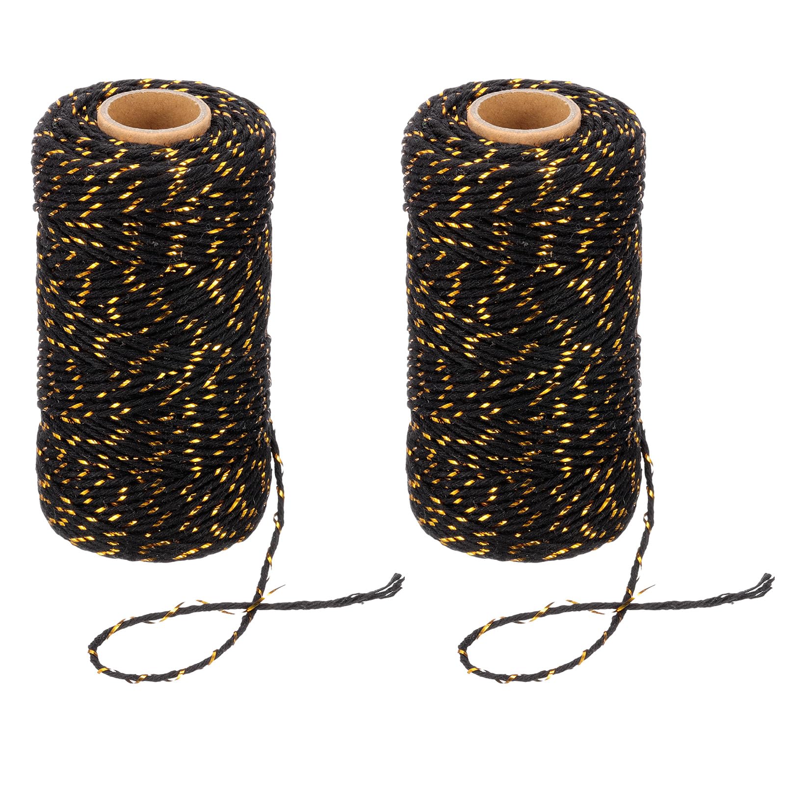 PATIKIL 100m Butcher String Twine, 2 Roll 2mm Cotton Bakers Decorative Twine String Rope Cord for Gift Wrapping Arts Crafts Party Kitchen Gardening, Gold Black