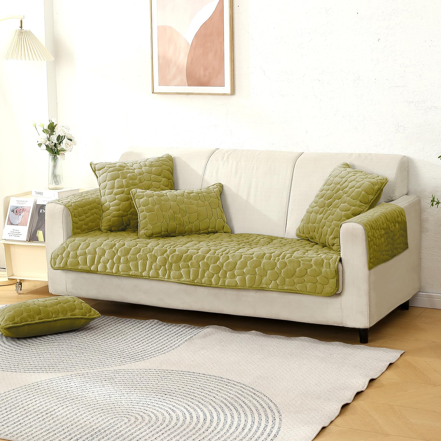 HOKIPO Premium Pebble Milk Velvet Anti Slip 3 Seater Sofa Mat with 2 Armrest Cover, Pristine Green (AR-5025-GRN + AR-5150-GRN*2) (B0D3HLM3GL) Amazon Price History, Amazon Price Tracker