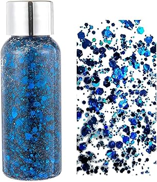 Chunky Face Body Glitter Gel 19 Colors Mermaid Sequins Holographic Body Glitter Gel Long-Lasting Festival Makeup Glitter Paint for Face Body Hair Nails 30g, 05 Blue