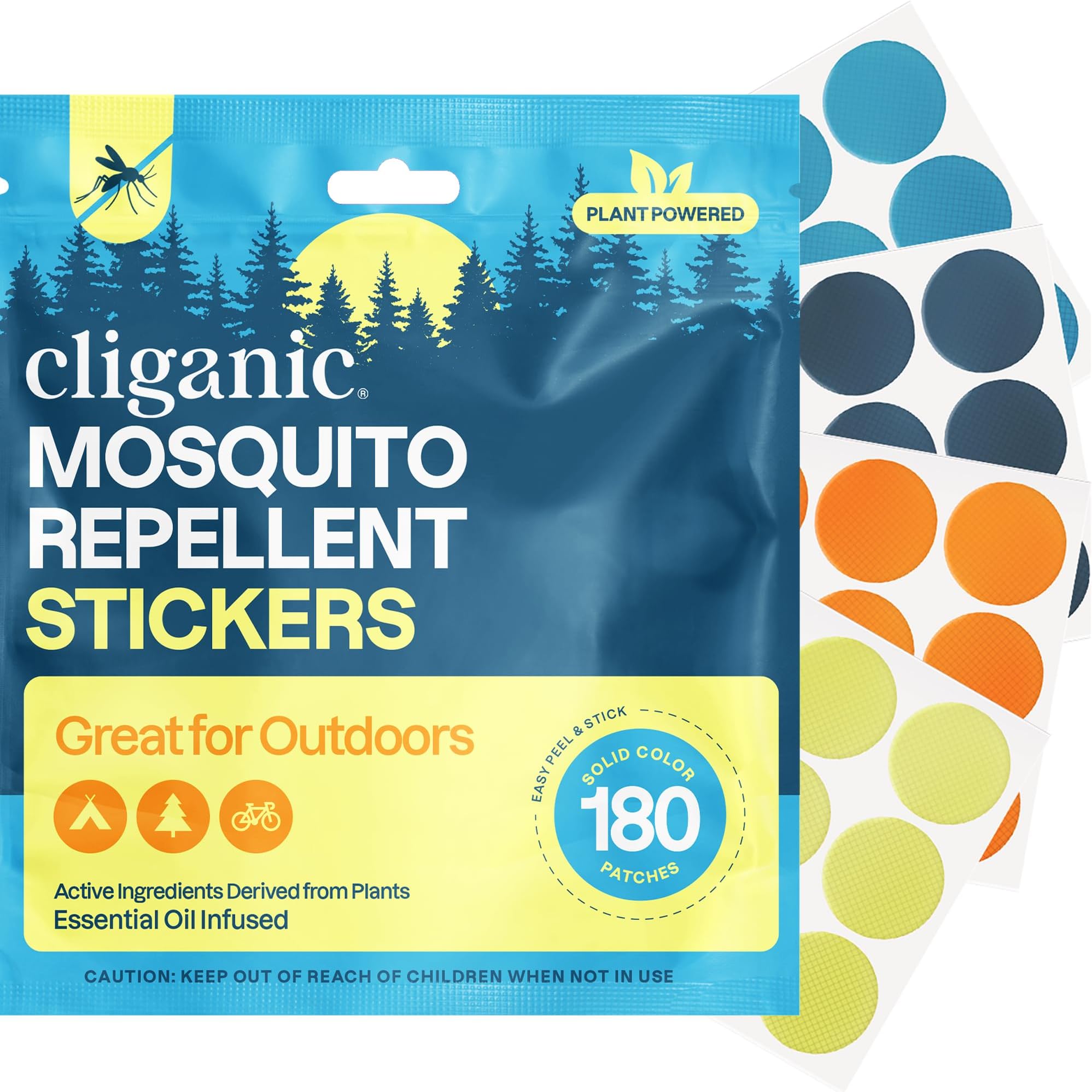 Cliganic Mosquito Repellent Stickers for Kids & Adults (180 Pack) - Solid Patches, Natural DEET-Free, Essential Oil Infused, Insect Repelling Garments