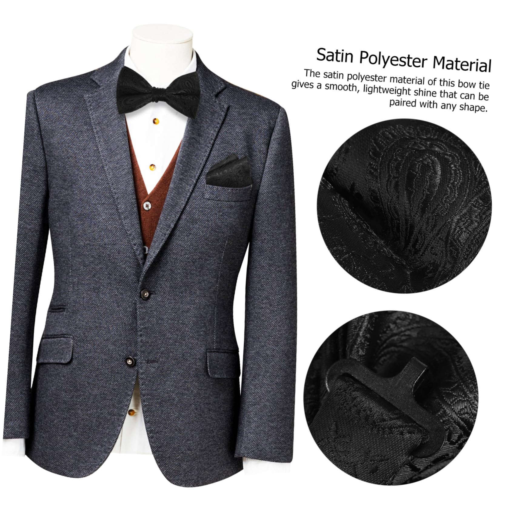 minkissy Corbata De Hombre Pajarita Corbata De Graduación Azul Marino Accesorios Para Hombre Fajín Pañuelo De Bolsillo Para Boda Pañuelo De Bolsillo De Poliéster Negro