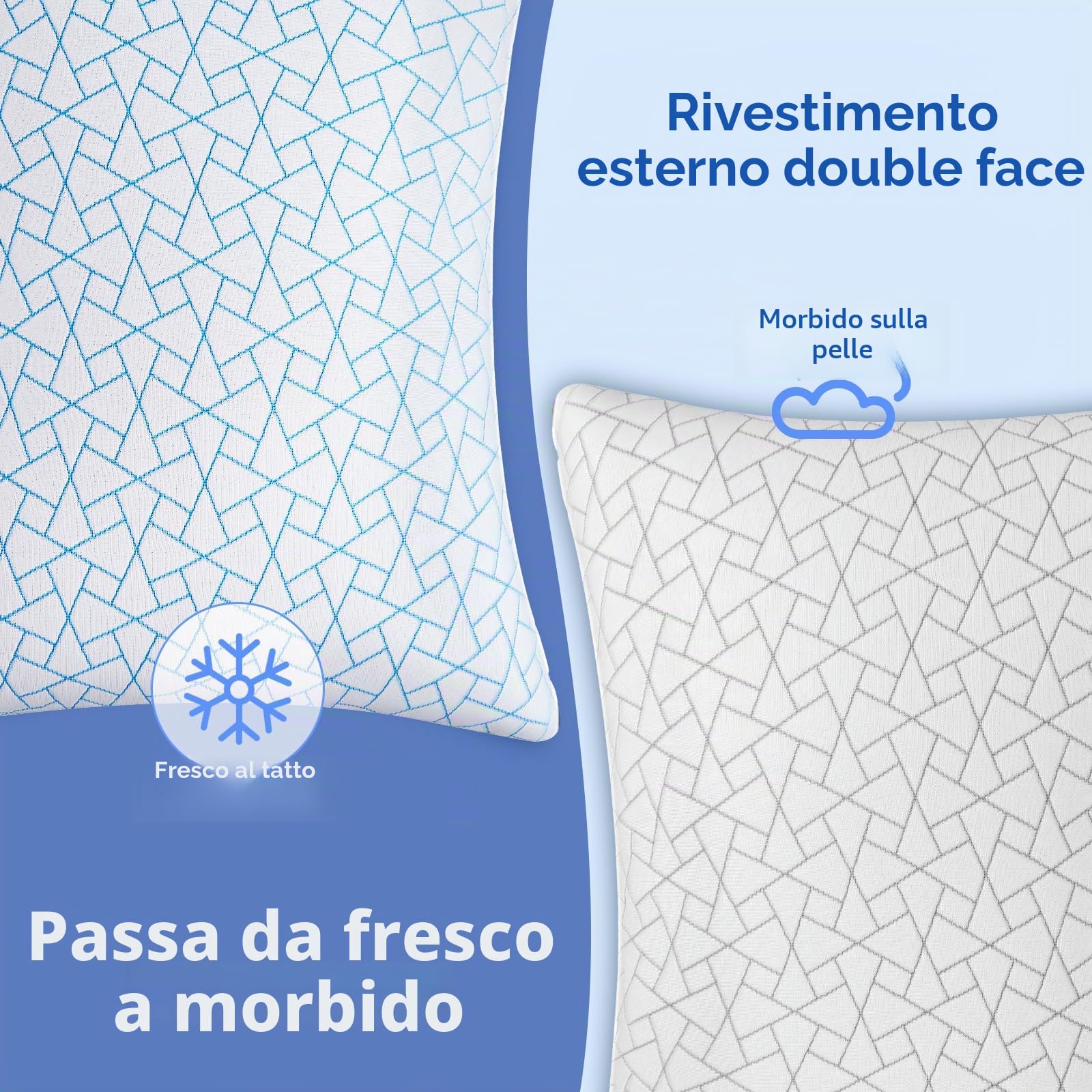 A-Pce Cuscini Altezza Regolabile Cuscino 76x51 cm (Set di 2), Imbottitura in Microfibra King Size Cuscino Memory Foam, Federa Rimovibileper, per Tutti i Dormienti