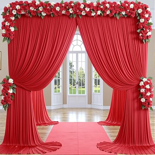 Miniatura 6 de Cortinas de fondo rojo sin arrugas de 10 x 10 pies para fiestas, cortinas de fondo de fotos de poliéster grueso para bodas, fiestas de cumpleaños,