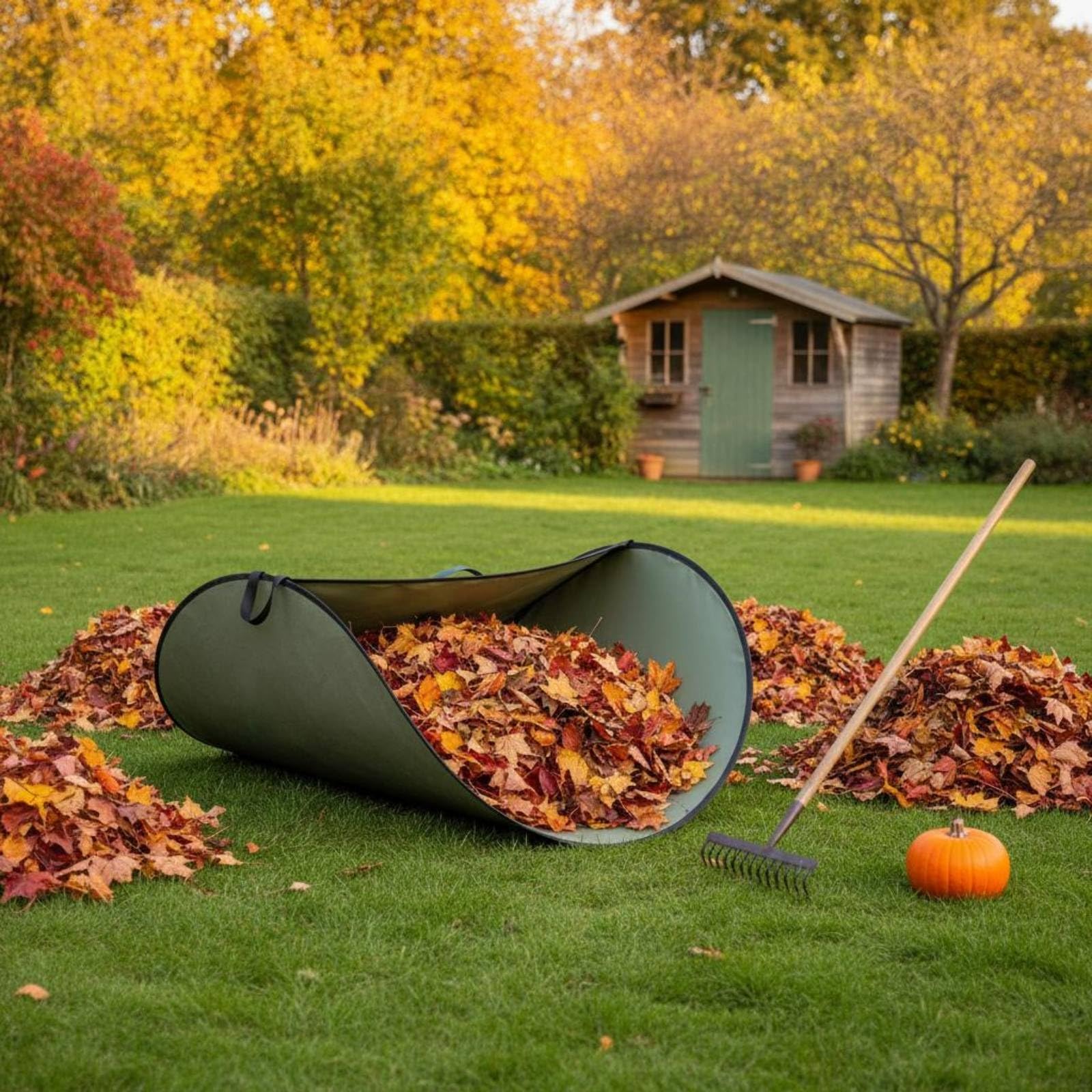 Contenedor de Hojas Plegable Bolsa Jardín Recogedor Residuos Patio Cesto Plegable Reutilizable con Apertura Estable Adecuado para Limpieza Exterior Entradas Jardín, Verde Militar Grueso