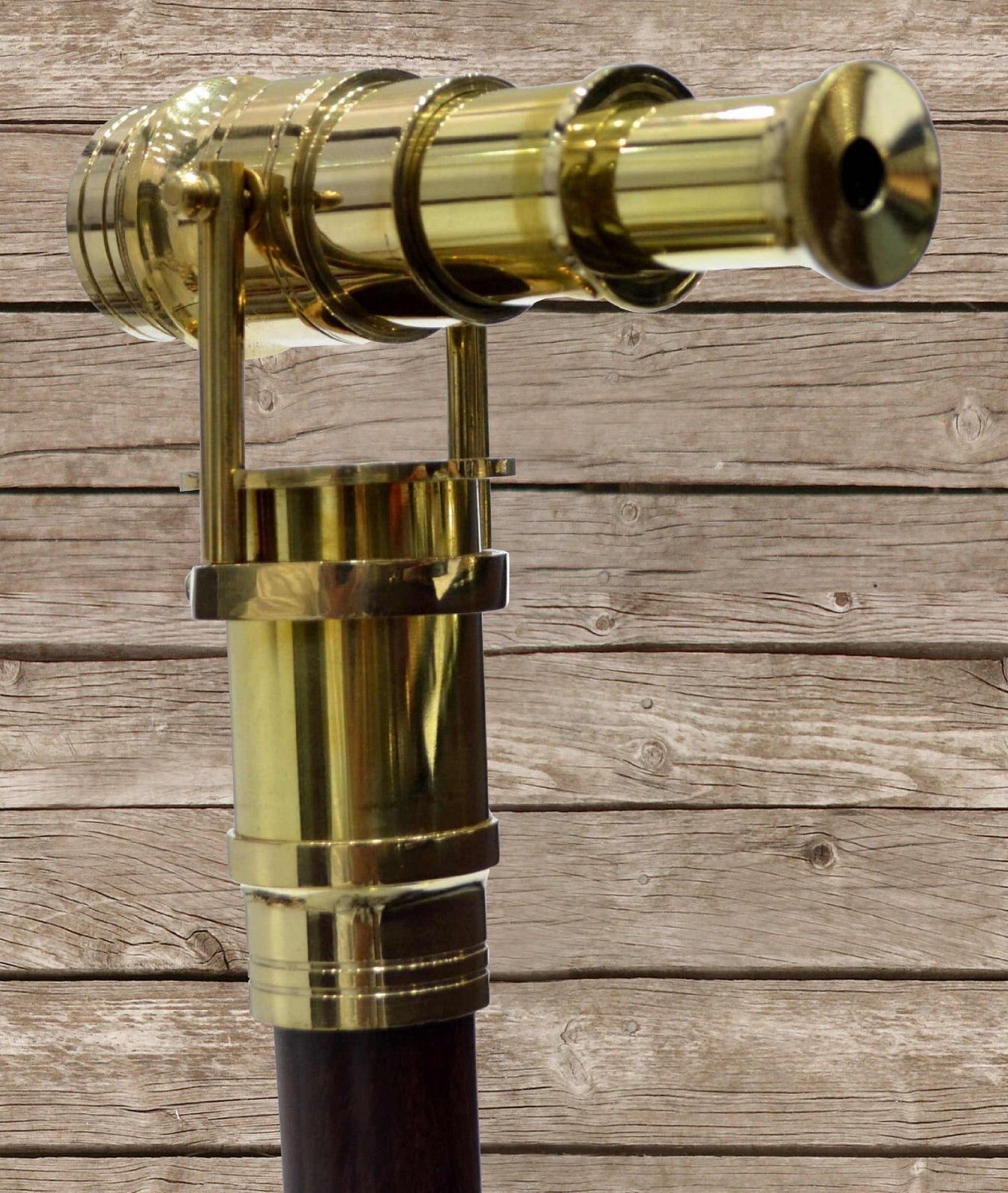 Nautical Wood Cane Telescope Walking Stick Hidden Spy Brass Handle Rustic Vintage Home Decor Gifts