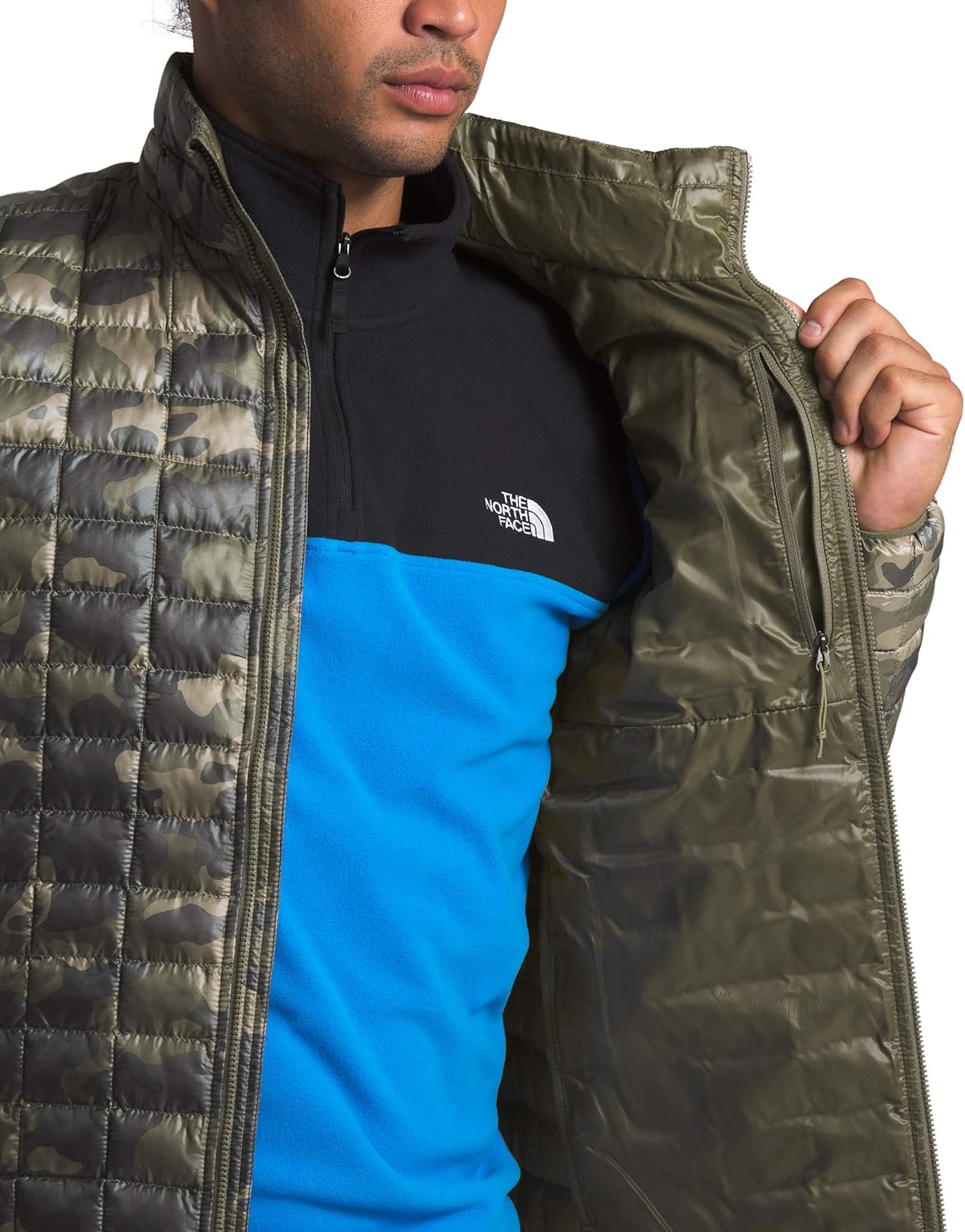 THE NORTH FACE Mens Thermoball Eco Insulated Jacket - Fall or Winter Coat, Burnt Olive Green Ponderosa Print, L