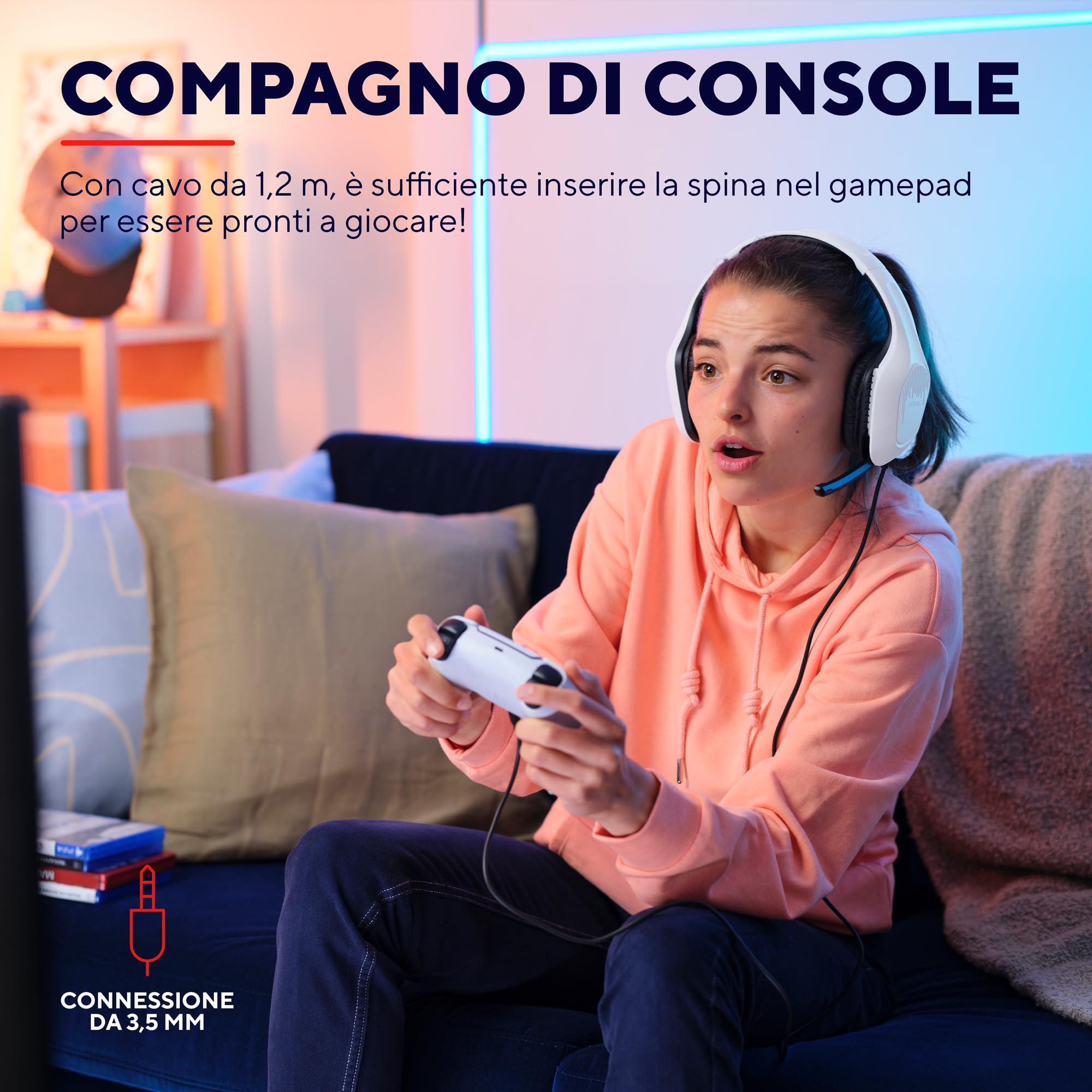 Trust Gaming GXT 415PS Zirox Cuffie Gaming Leggere per PlayStation 5 con Driver da 50 mm, Jack Audio 3.5 mm, Cavo 1,2 m, Archetto Regolabile, Cuffie PS5 con Microfono Over-Ear - Bianco